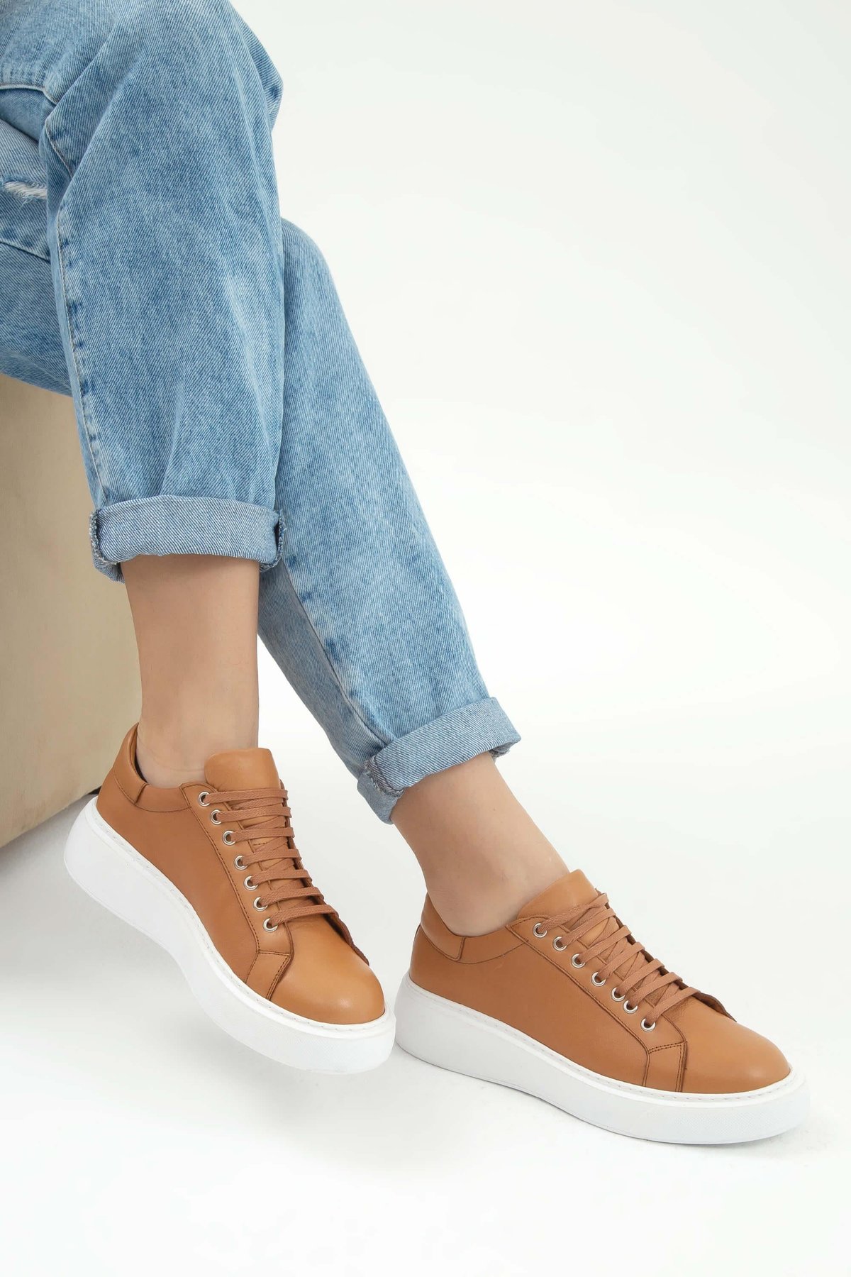Tamer Tanca Kadın Hakiki Deri Taba Sneakers & Spor Ayakkabı