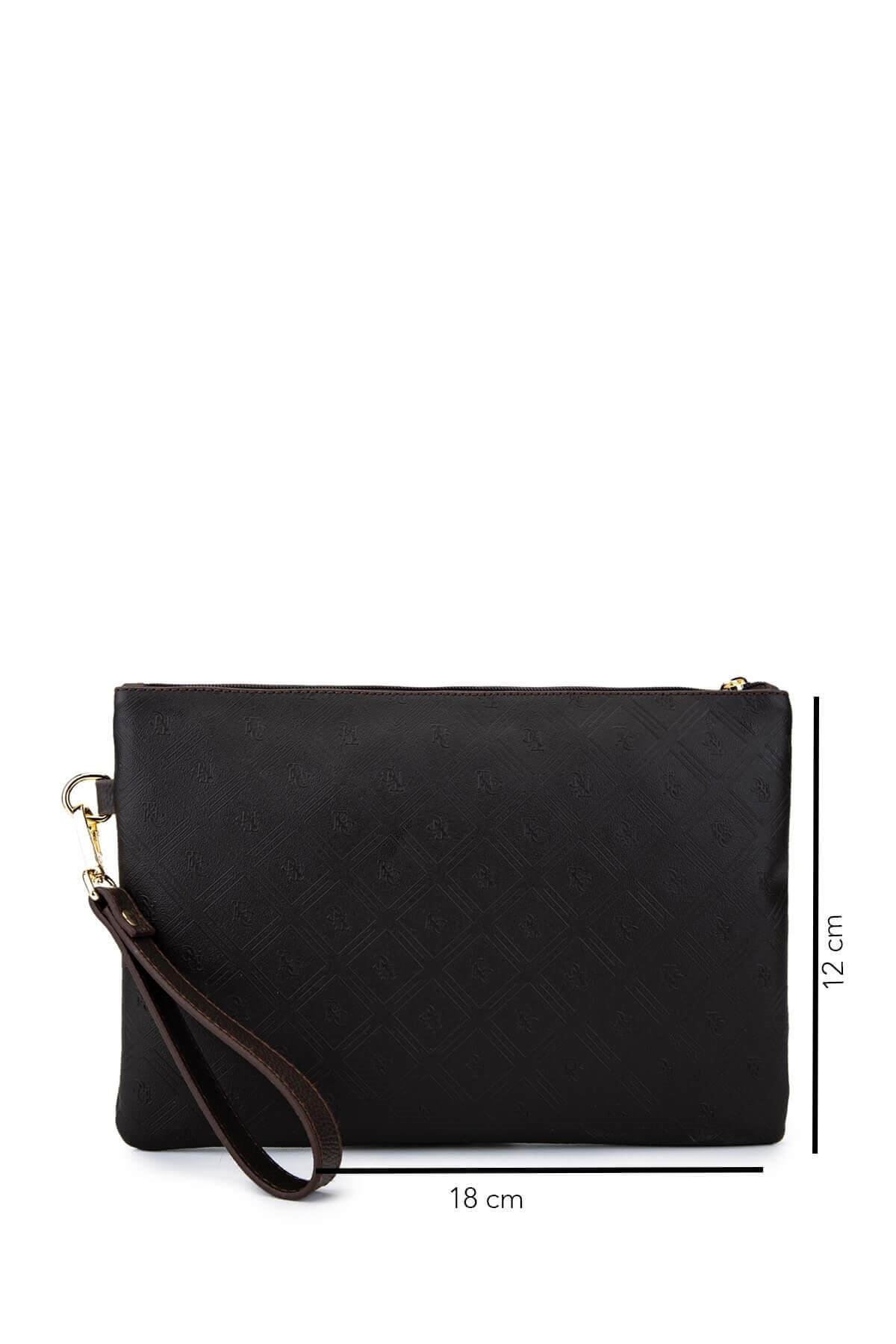 Tamer Tanca Kadın Suni Deri Kahverengi Clutch Çanta
