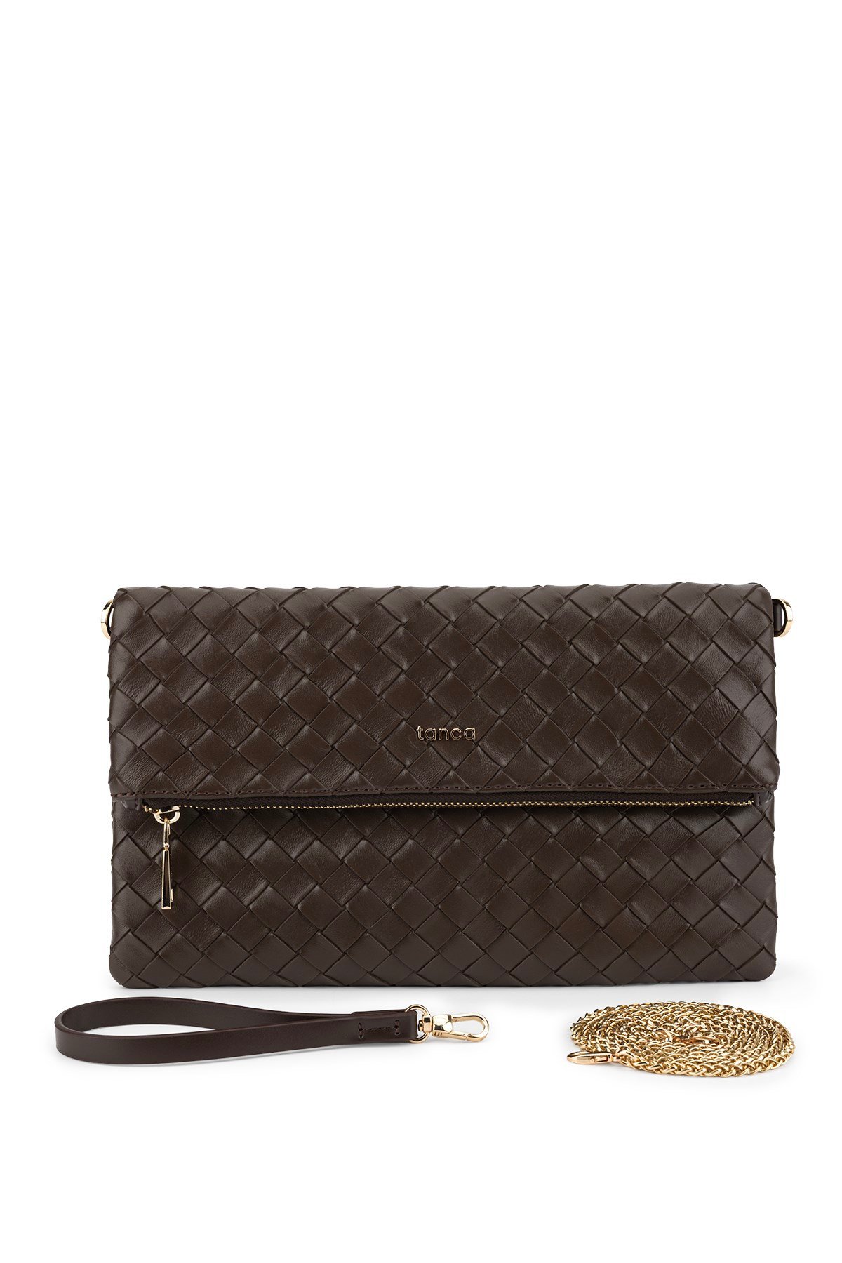 Tamer Tanca Kadın Suni Deri Kahverengi Clutch Çanta
