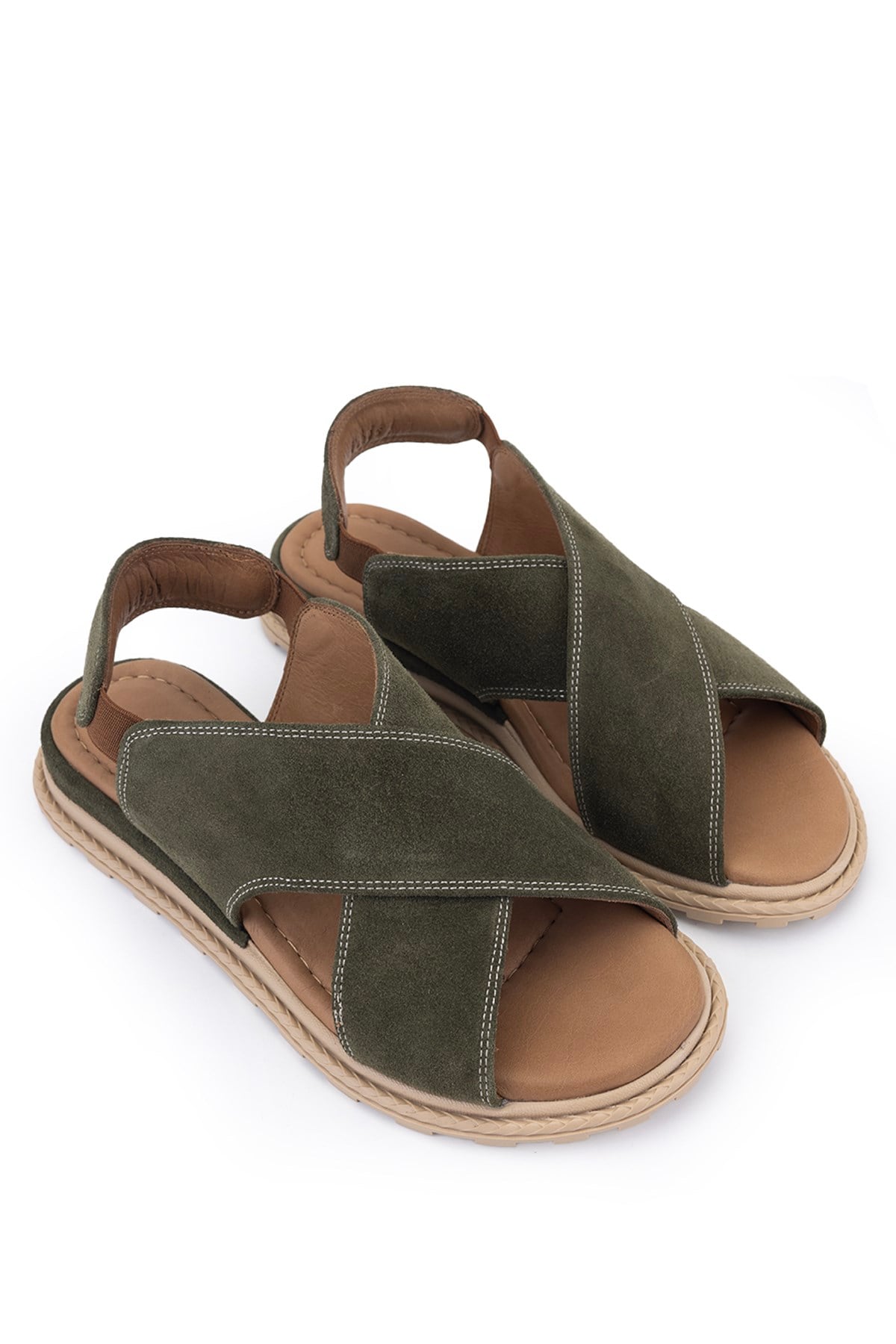 Tamer Tanca Kadın Vegan Haki Süet Düz Sandalet