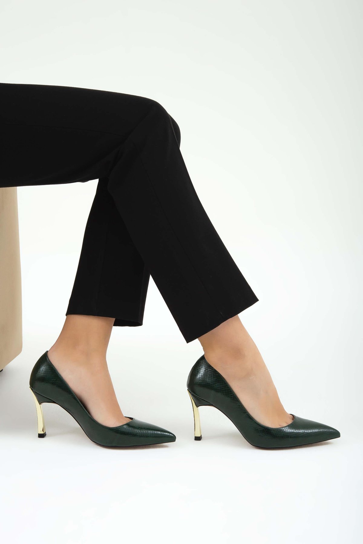 Tamer Tanca Kadın Vegan Yeşil Yılan Stiletto Ayakkabı