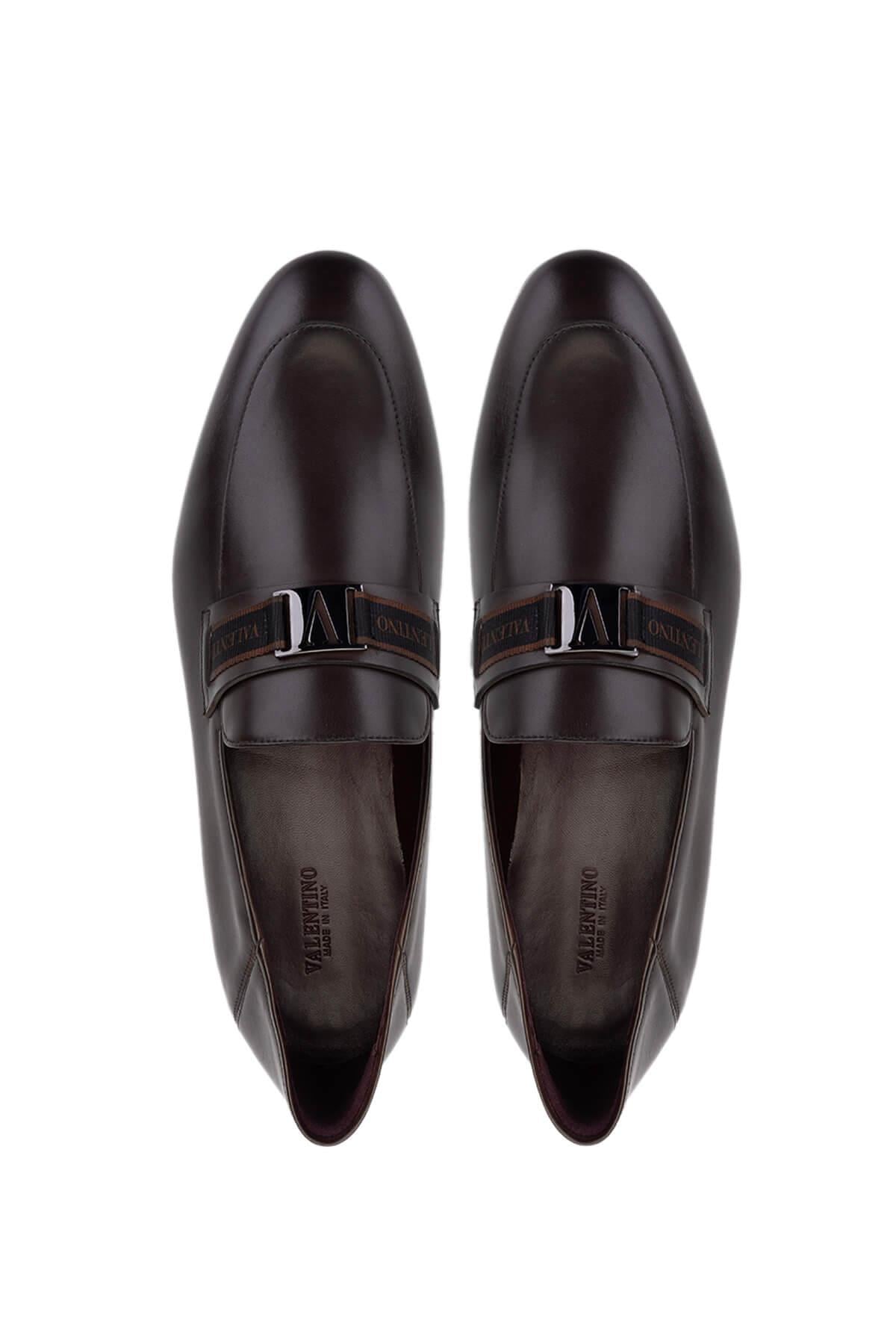 VALENTINO Erkek Hakiki Deri Kahverengi Loafer Ayakkabı