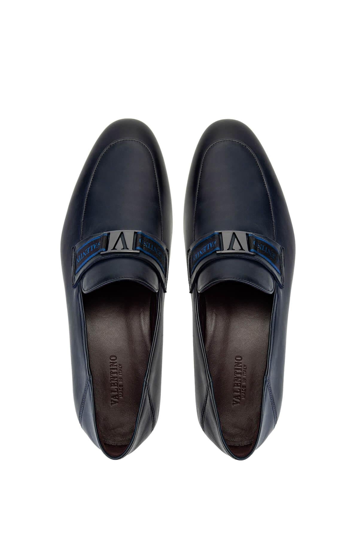VALENTINO Erkek Hakiki Deri Mavi Loafer Ayakkabı