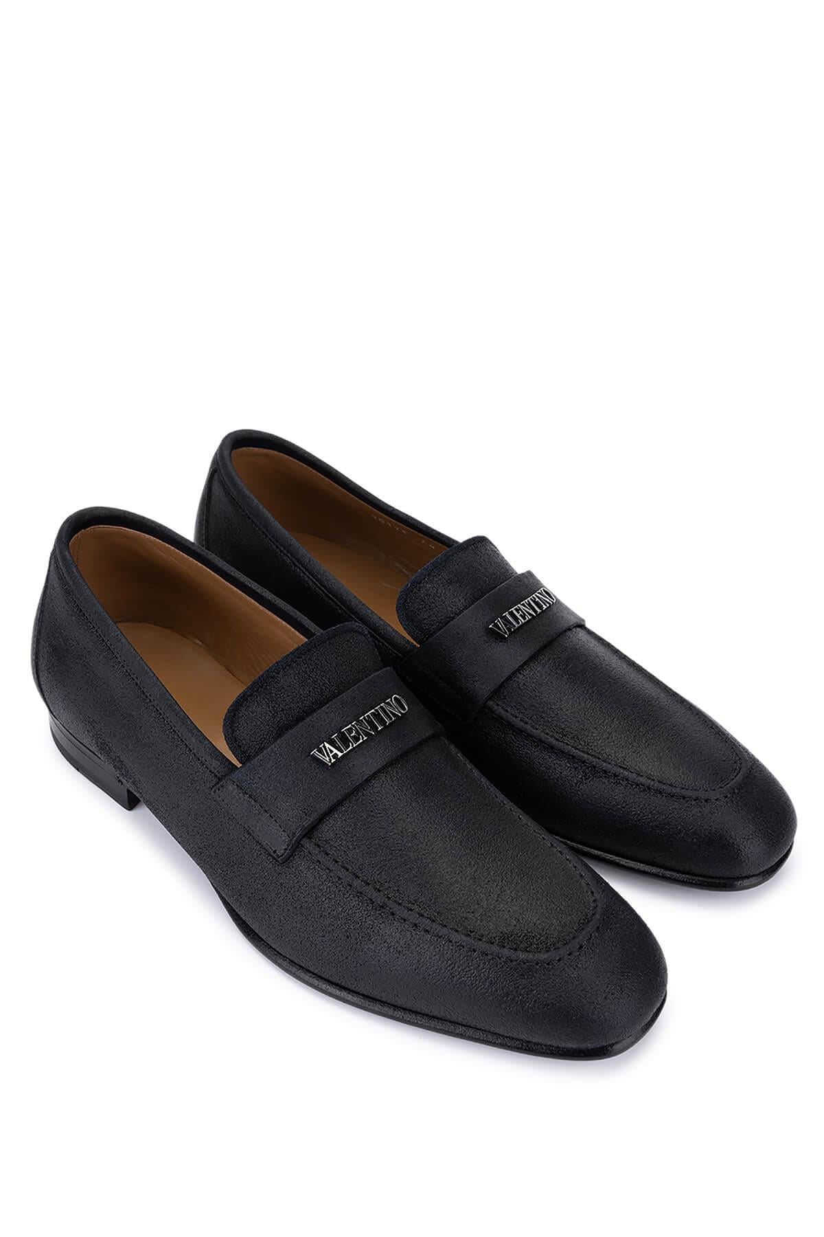 VALENTINO Erkek Hakiki Deri Siyah Loafer Ayakkabı