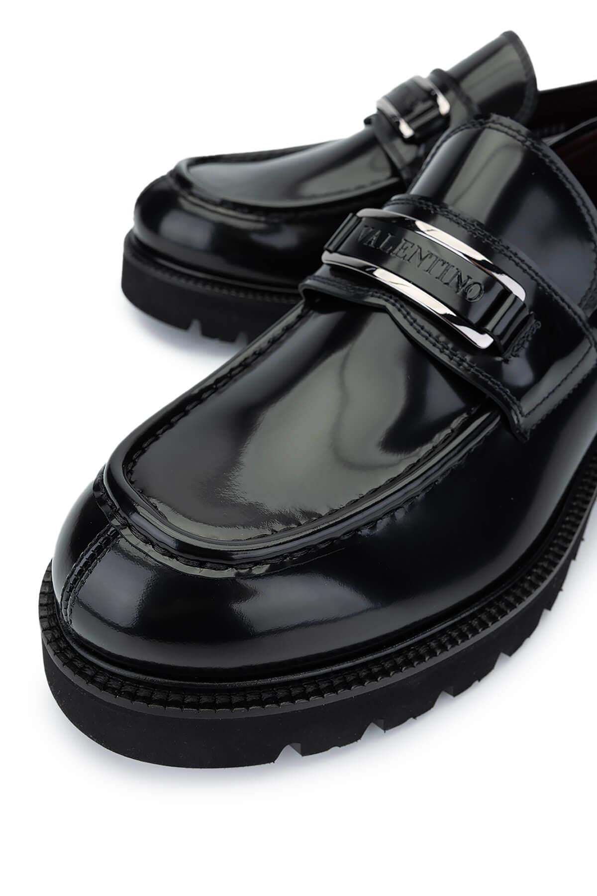 VALENTINO Erkek Hakiki Deri Siyah Loafer Ayakkabı