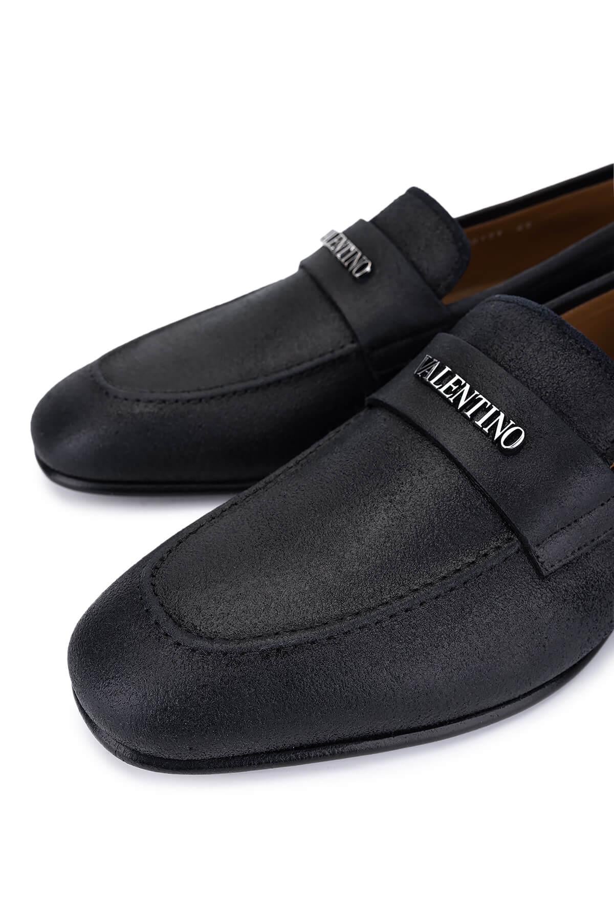 VALENTINO Erkek Hakiki Deri Siyah Loafer Ayakkabı