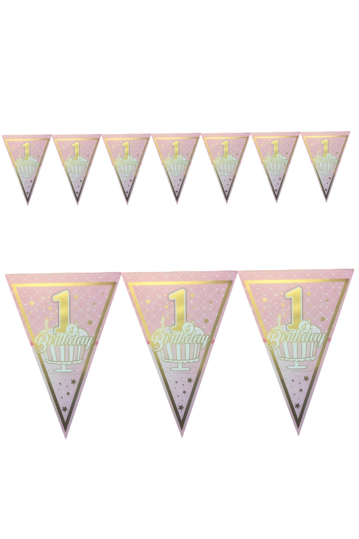 1 Yaş Partisi Pembe Temalı Flama 10 Bayrak 2 Metre Kız Temalı Doğum Günü Parti Konsepti Süsü