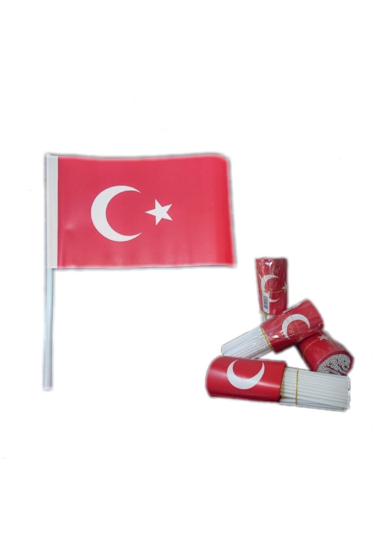10 Adet Çubuklu Kağıt Türk Bayrağı Çıtalı Sopalı Saplı Ay Yıldız Milli Bayrak Büyük Boy 38x30 Cm