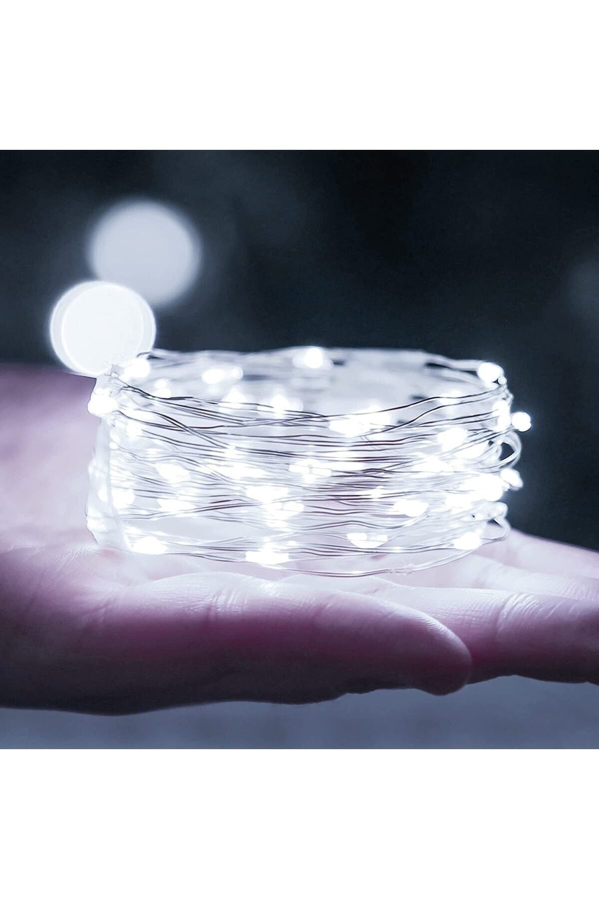10 Metre Beyaz Renkli Ramazan Bayramı Işığı Süsü Peri Led Işık Dekoratif Pilli 3 Fonksiyonlu Lamba