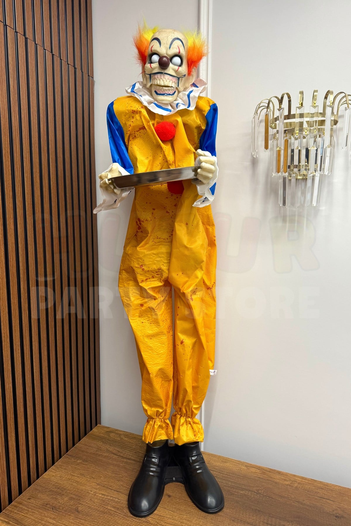 130 cm Ağzı Hareketli Gözleri Işıklı Konuşan Palyaço Joker Şekerlik Halloween Cadılar Bayramı Dekoru