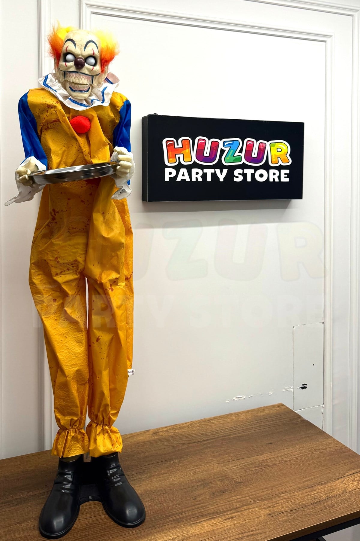 130 cm Ağzı Hareketli Gözleri Işıklı Konuşan Palyaço Joker Şekerlik Halloween Cadılar Bayramı Dekoru