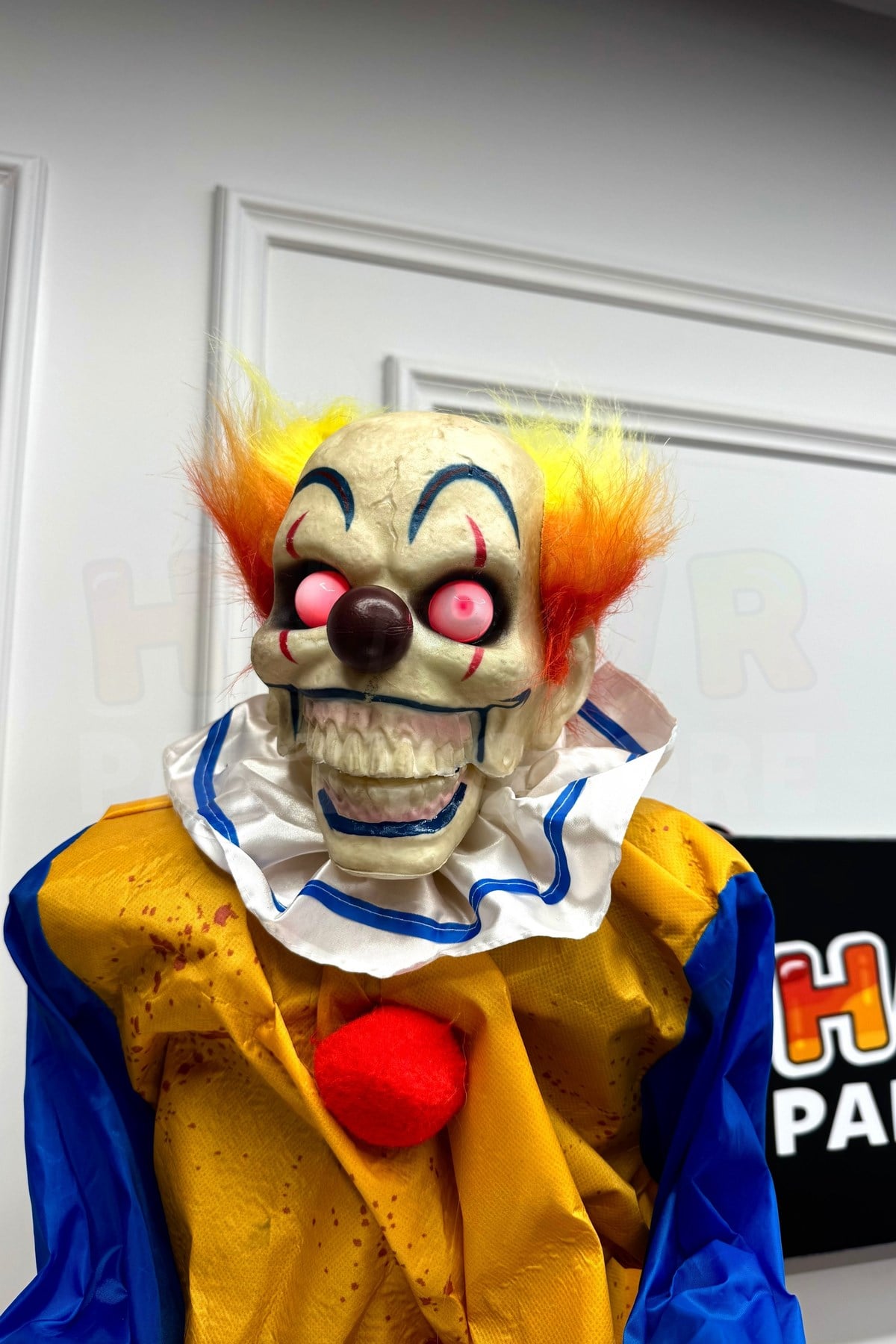 130 cm Ağzı Hareketli Gözleri Işıklı Konuşan Palyaço Joker Şekerlik Halloween Cadılar Bayramı Dekoru
