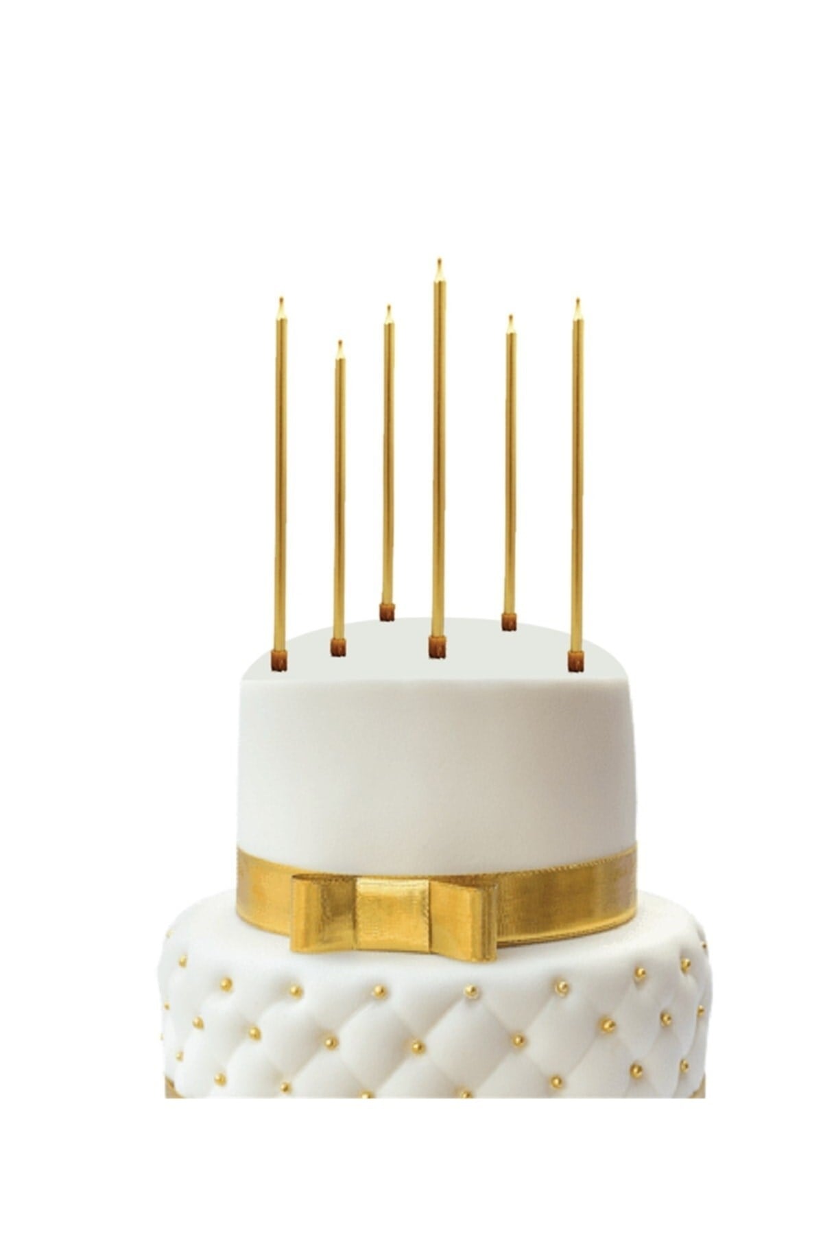 14 Cm Gold Varaklı Mum 6lı Altın Sarısı Ince Uzun Doğum Günü Parti Süsü Pasta Yaş Mumu Ve Altlığı