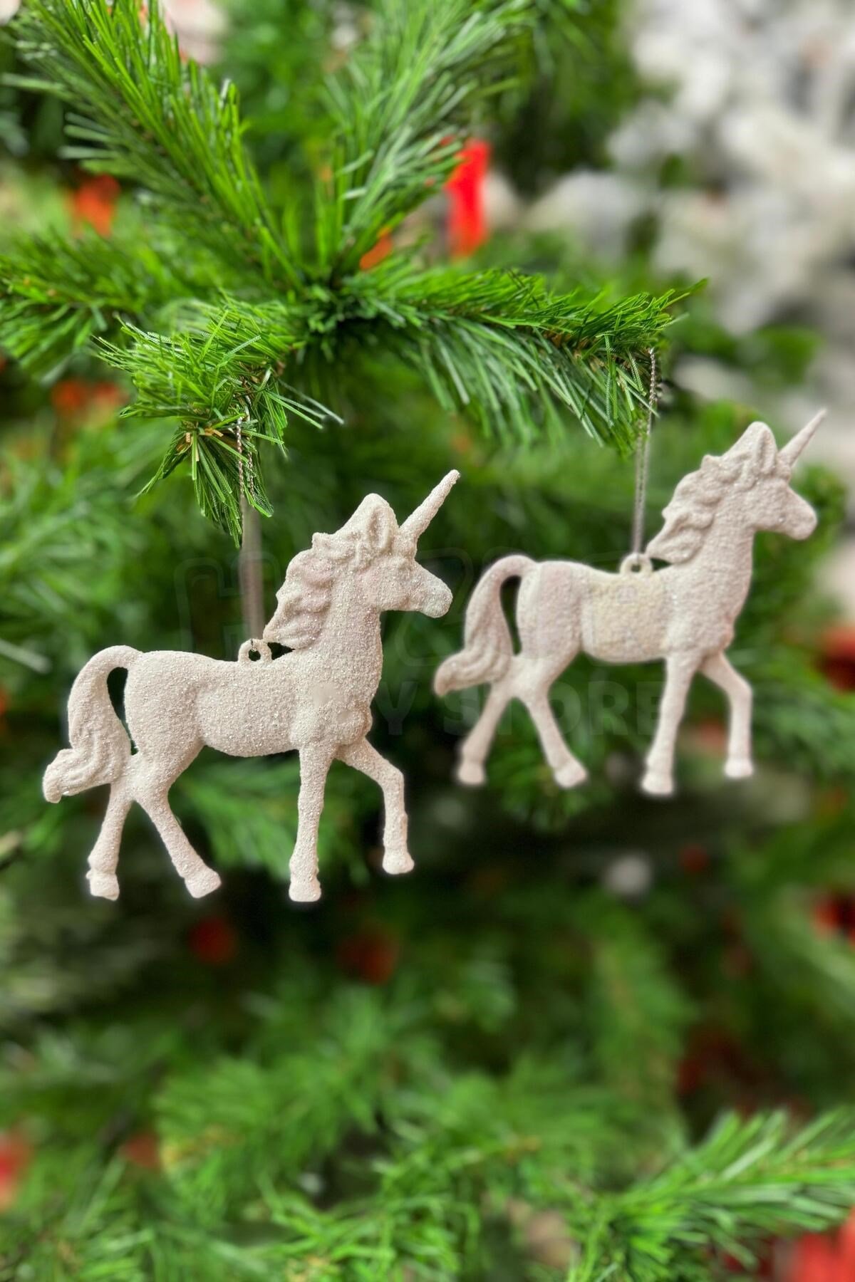 2 Adet Beyaz Pegasus At Yılbaşı Ağaç Süsü Kabartmalı Unicorn Simli 11 Cm Yeni Yıl Çam Ağacı Süs