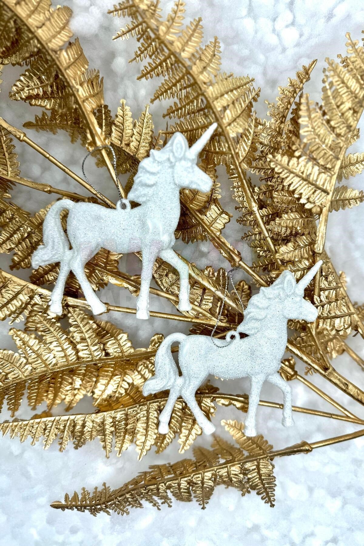 2 Adet Beyaz Pegasus At Yılbaşı Ağaç Süsü Kabartmalı Unicorn Simli 11 Cm Yeni Yıl Çam Ağacı Süs