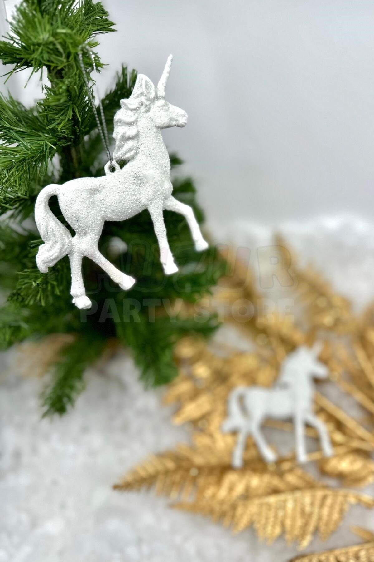 2 Adet Beyaz Pegasus At Yılbaşı Ağaç Süsü Kabartmalı Unicorn Simli 11 Cm Yeni Yıl Çam Ağacı Süs