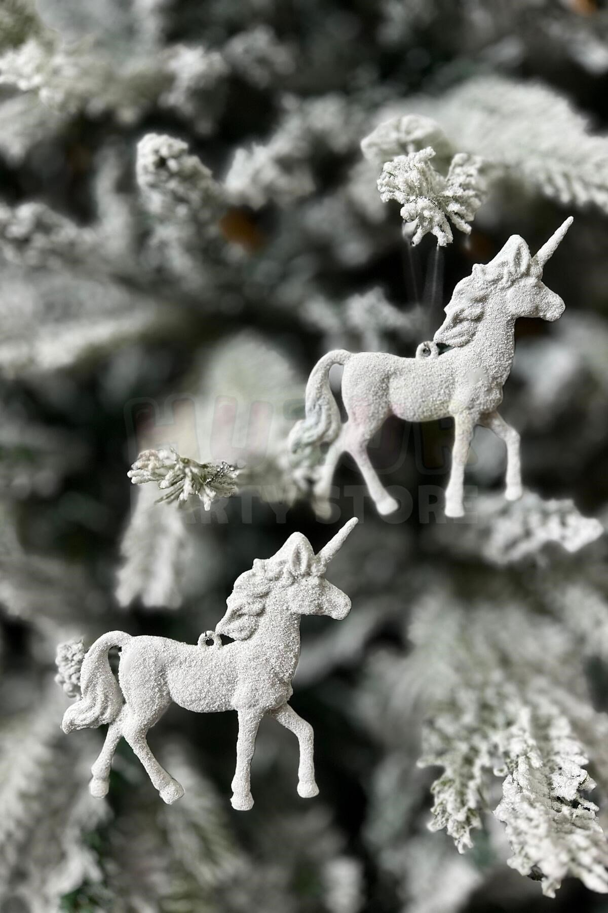 2 Adet Beyaz Pegasus At Yılbaşı Ağaç Süsü Kabartmalı Unicorn Simli 11 Cm Yeni Yıl Çam Ağacı Süs