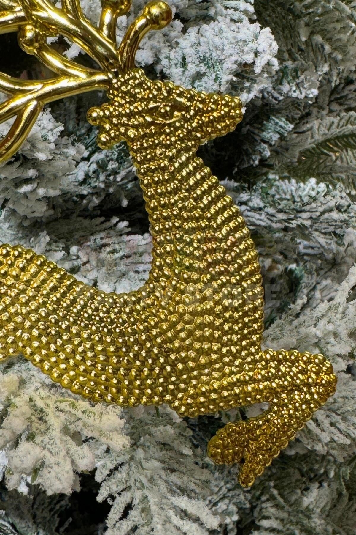 2 Adet Koşan Geyikler Yılbaşı Ağacı Süsü Gold Altın Sarısı Renkli Geyik 11x13 Cm Yeni Yıl Çam Ağaç