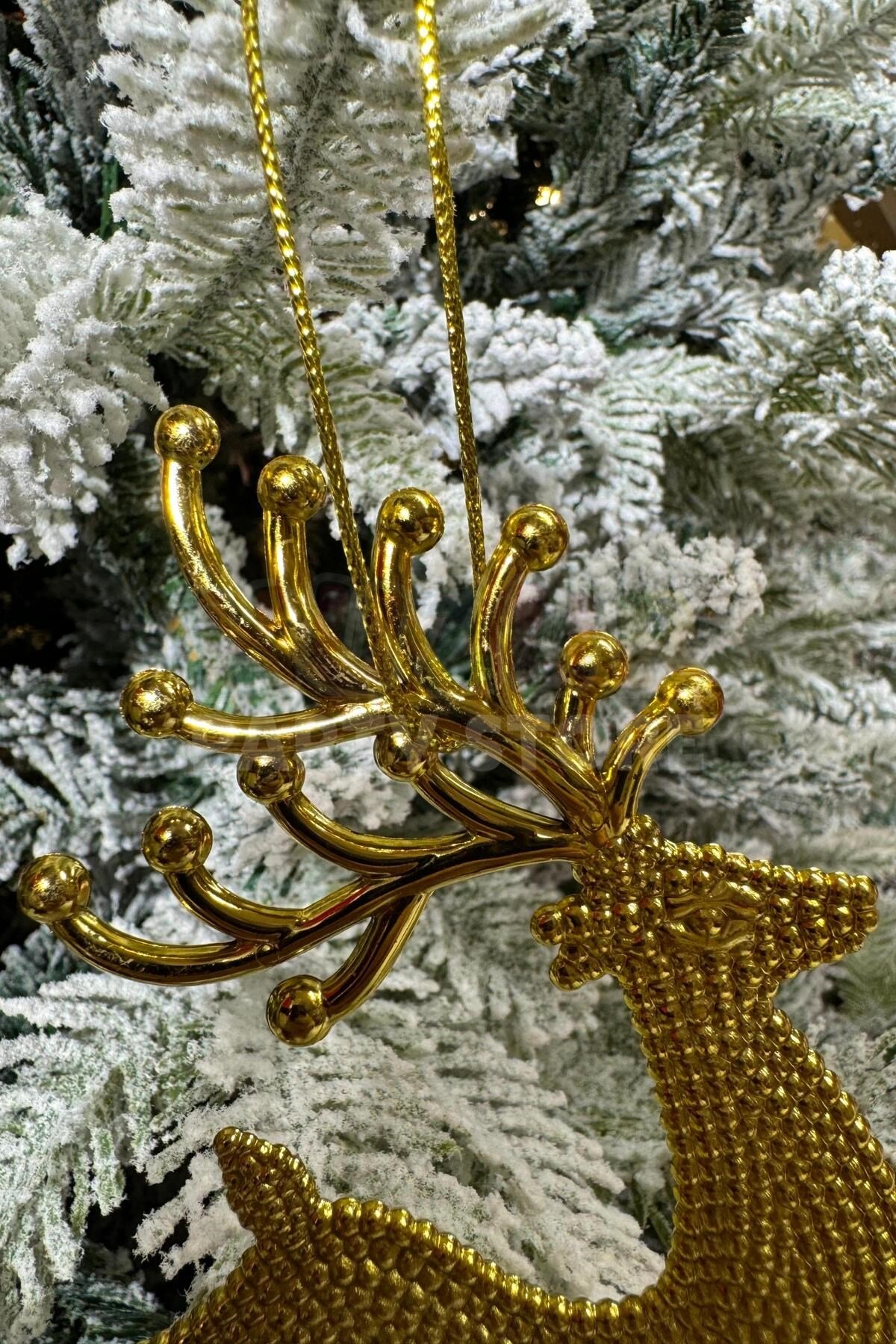2 Adet Koşan Geyikler Yılbaşı Ağacı Süsü Gold Altın Sarısı Renkli Geyik 11x13 Cm Yeni Yıl Çam Ağaç