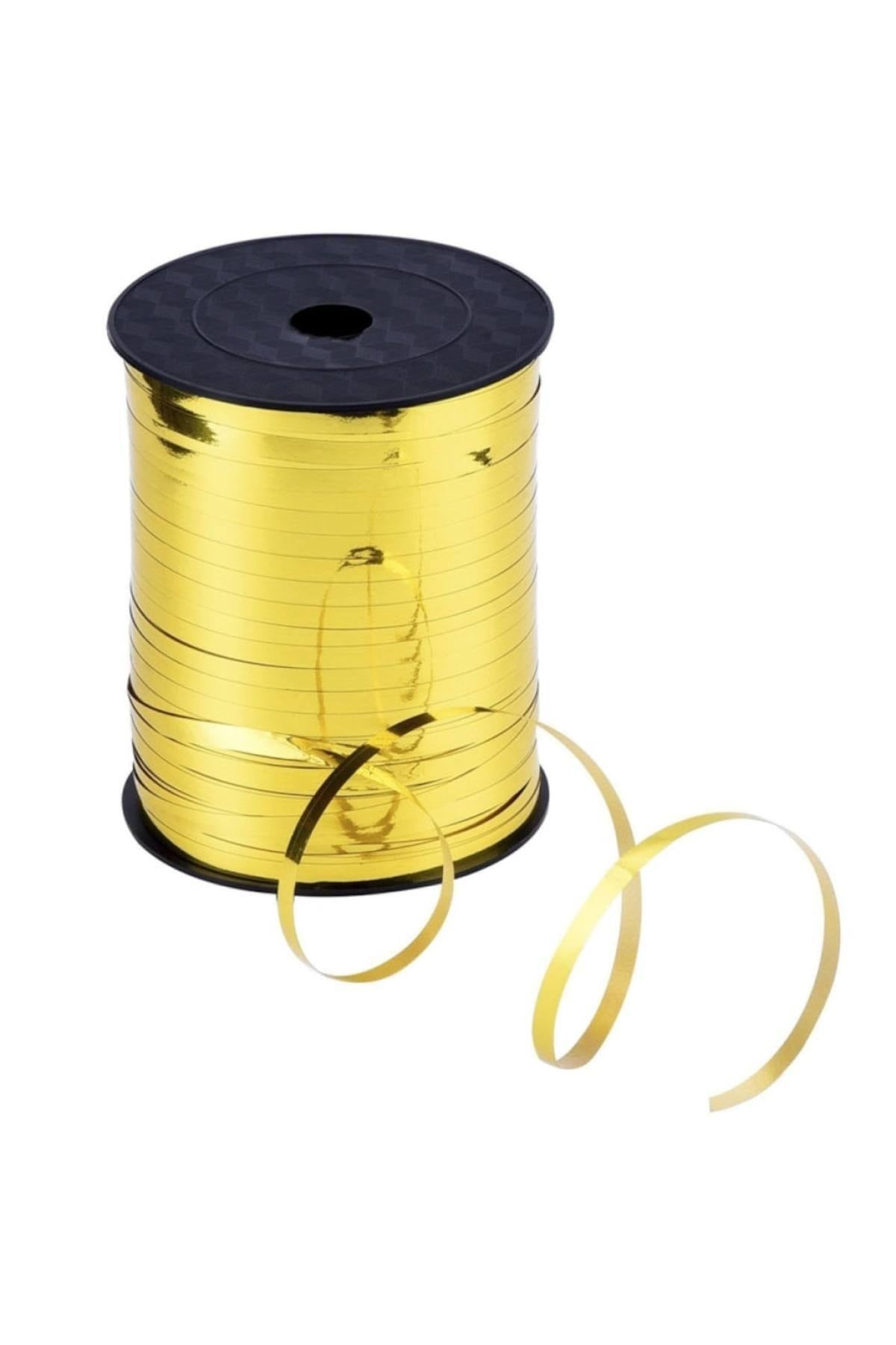 200 Metre Parlak Gold Renkli Metalik Şerit Altın Rafya 8mm Balon Ipi Plastik Balon Süsleme Kurdelesi