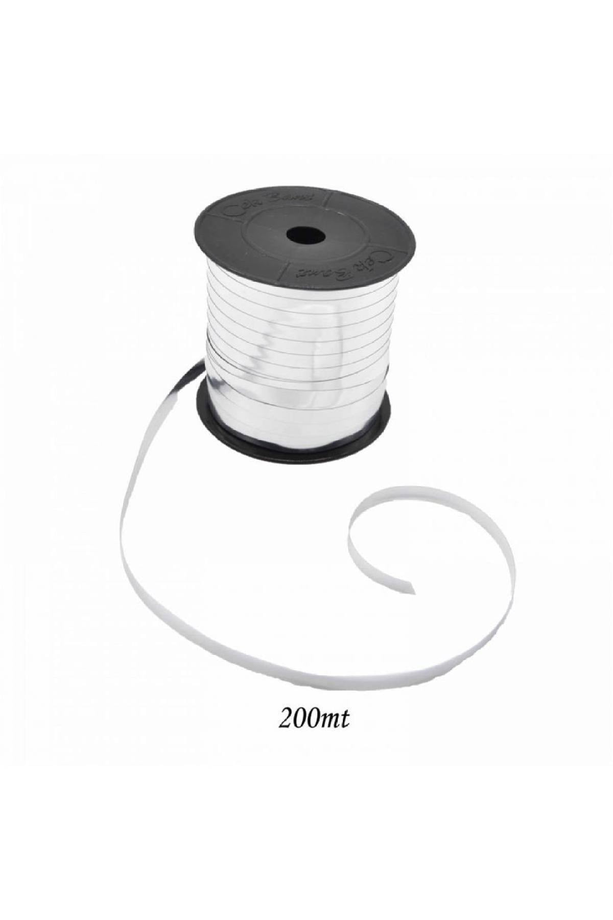 200 Metre Parlak Gümüş Renkli Metalik Şerit Gri Rafya 8 Mm Balon Ipi Plastik Balon Süsleme Kurdelesi