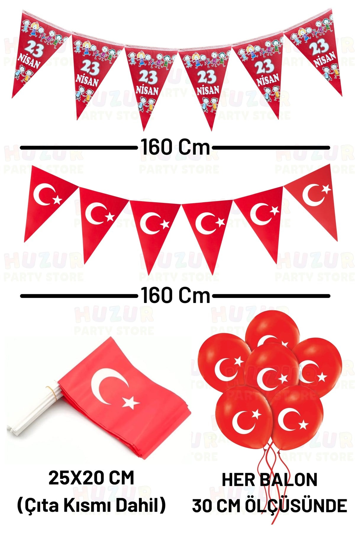 23 Nisan 12 Parça Süsleme Seti Milli Bayram Süsü Çocuk Bayramı Flama Bayrak Türk Bayraklı Balon
