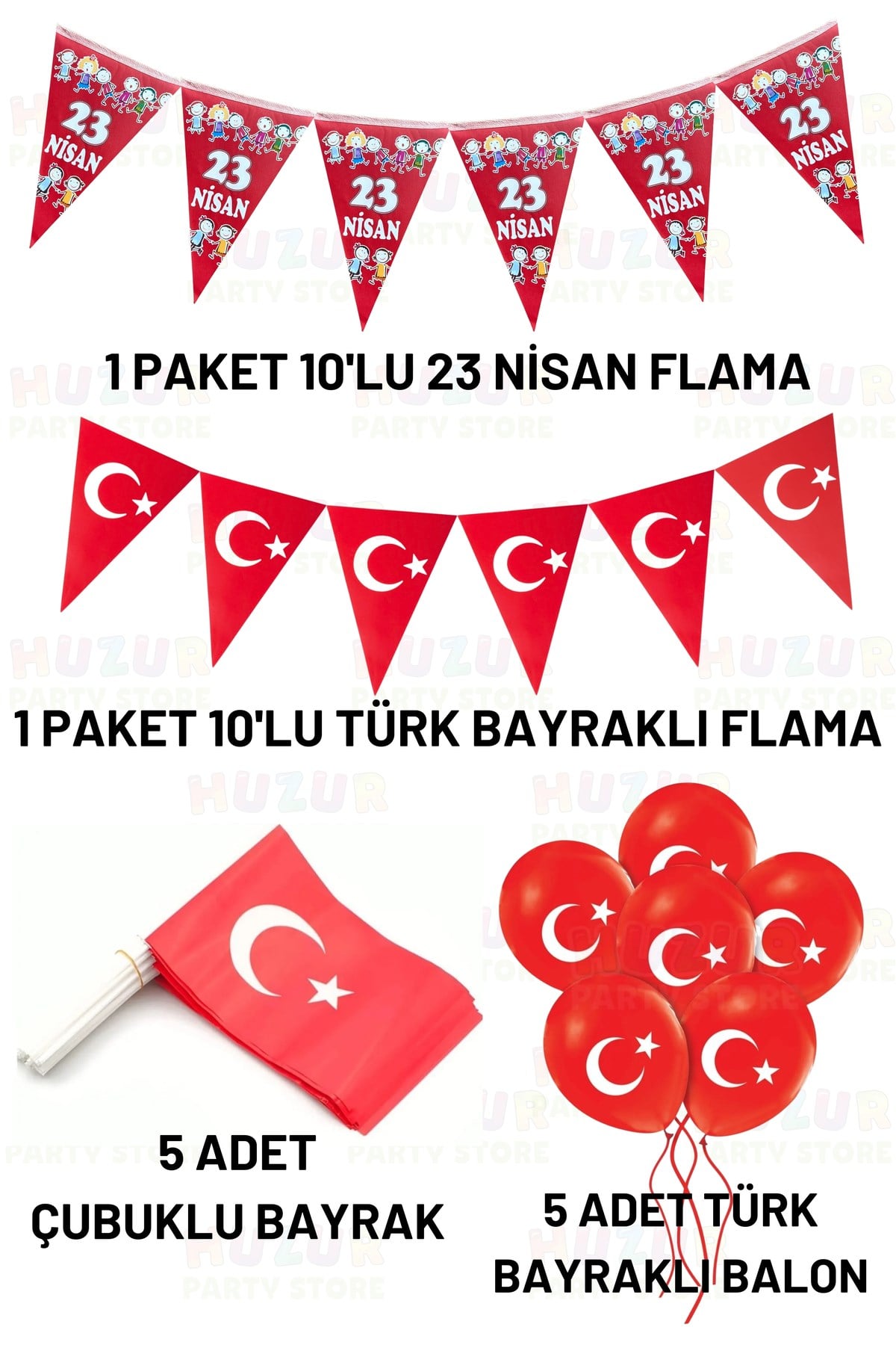 23 Nisan 12 Parça Süsleme Seti Milli Bayram Süsü Çocuk Bayramı Flama Bayrak Türk Bayraklı Balon