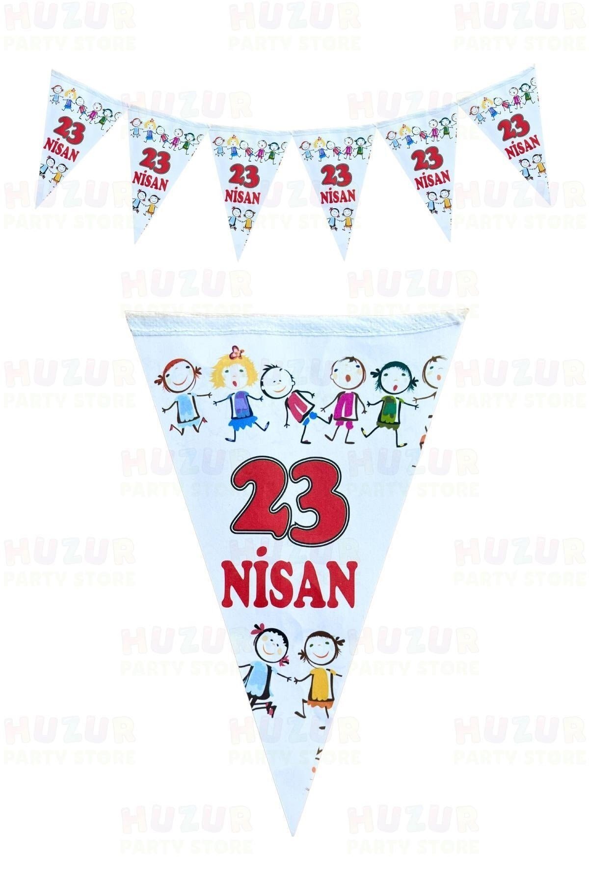 23 Nisan 2li Flama Seti Kırmızı Beyaz Renkli Üçgen Bayrak 160 Cm 15x23 Cm Milli Bayram Çocuk Süsü