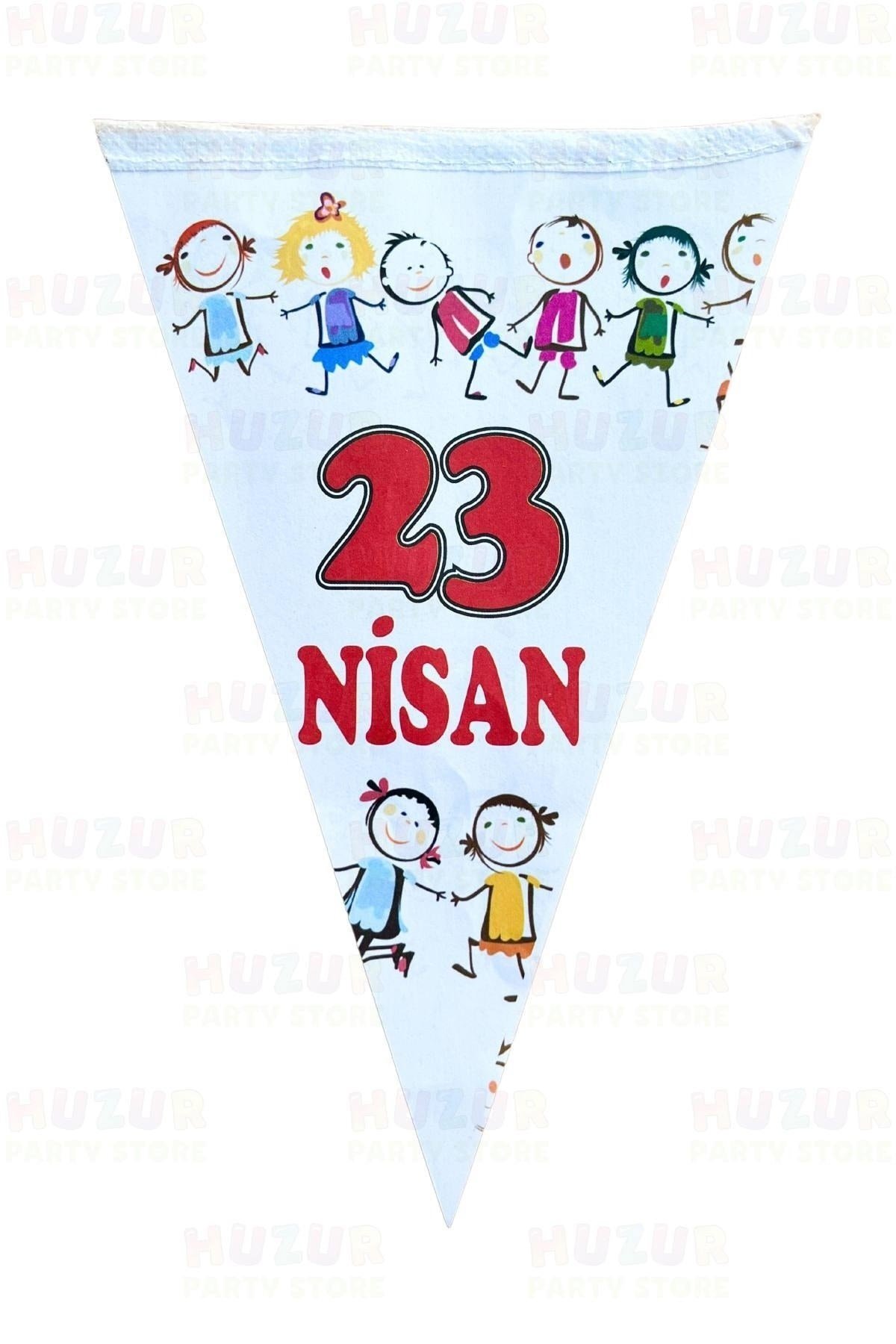 23 Nisan El Ele Çocuklar Üçgen Bayrak Beyaz Flama 10 Bayraklı 160 Cm 15x23 Cm Milli Bayram Süsü