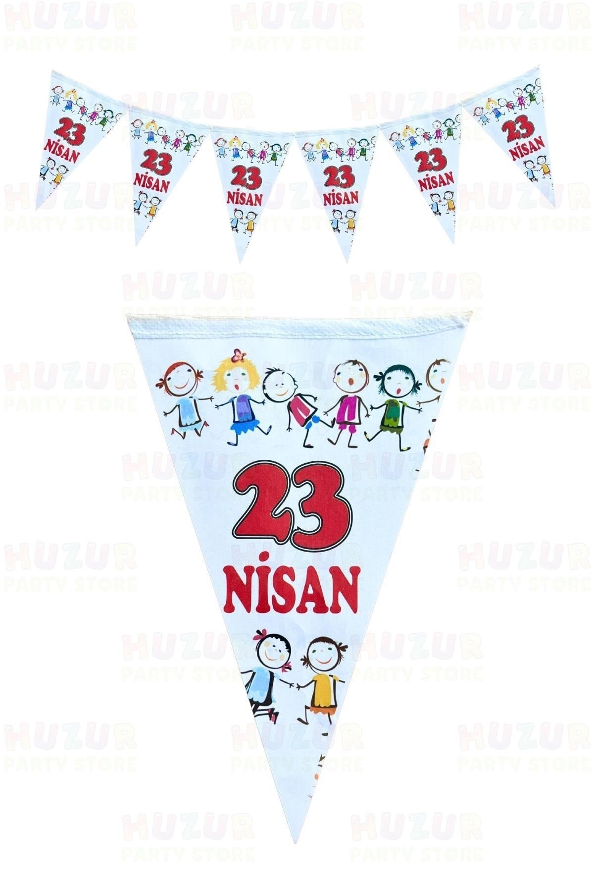 23 Nisan El Ele Çocuklar Üçgen Bayrak Beyaz Flama 10 Bayraklı 160 Cm 15x23 Cm Milli Bayram Süsü