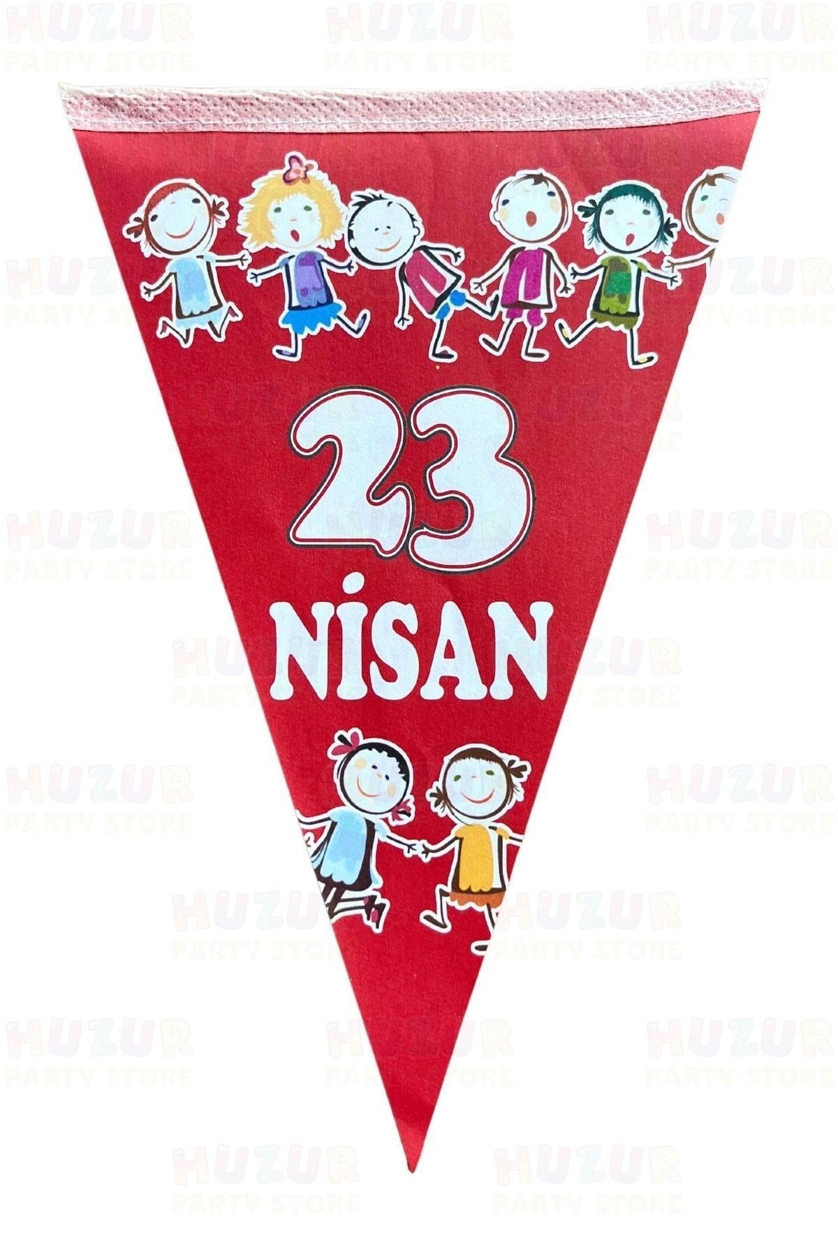 23 Nisan El Ele Çocuklar Üçgen Bayrak Kırmızı Flama 10 Bayraklı 160 Cm 15x23 Cm Milli Bayram Süsü