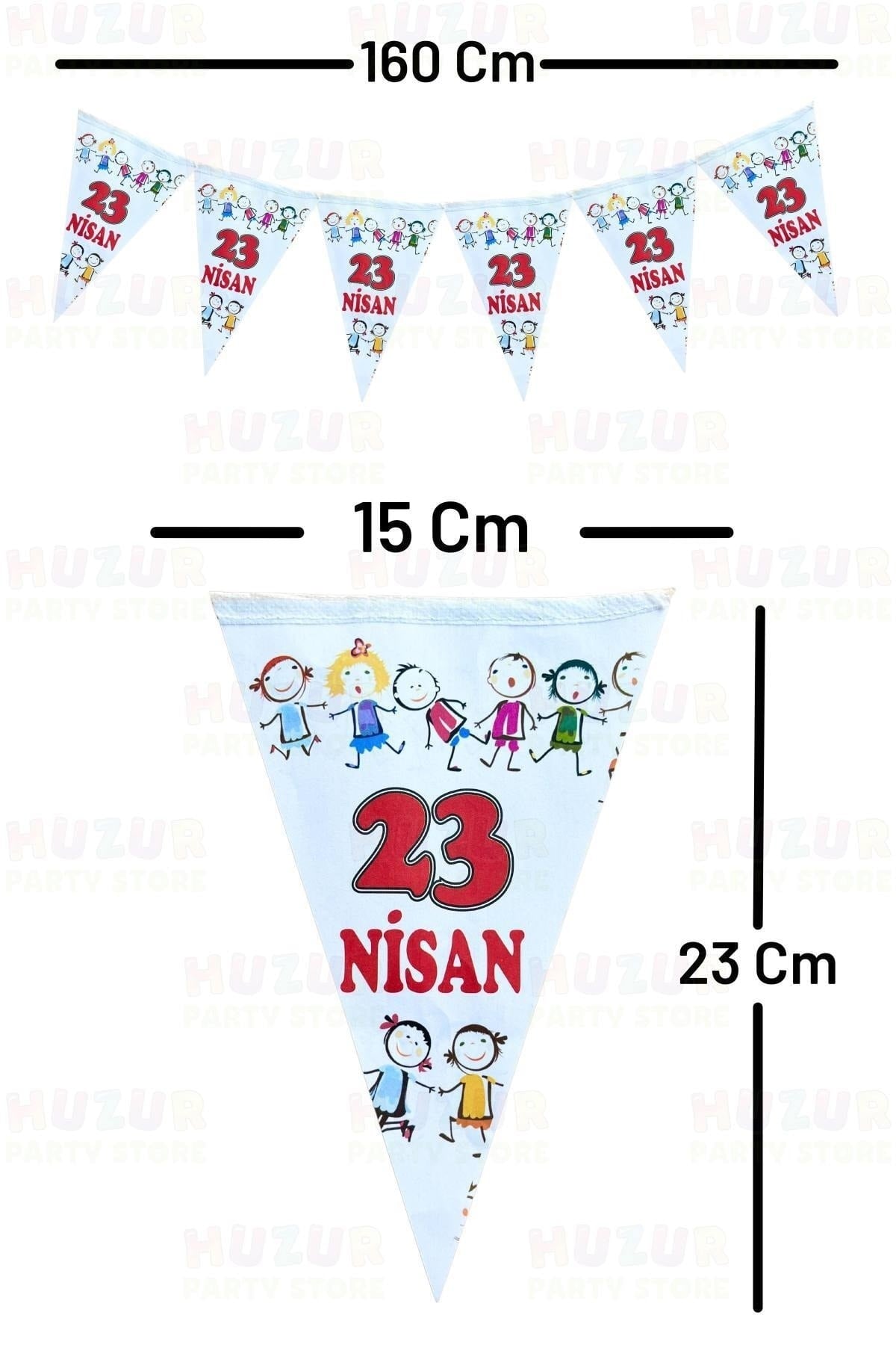 23 Nisan El Ele Çocuklar Üçgen Bayrak Beyaz Flama 10 Bayraklı 160 Cm 15x23 Cm Milli Bayram Süsü