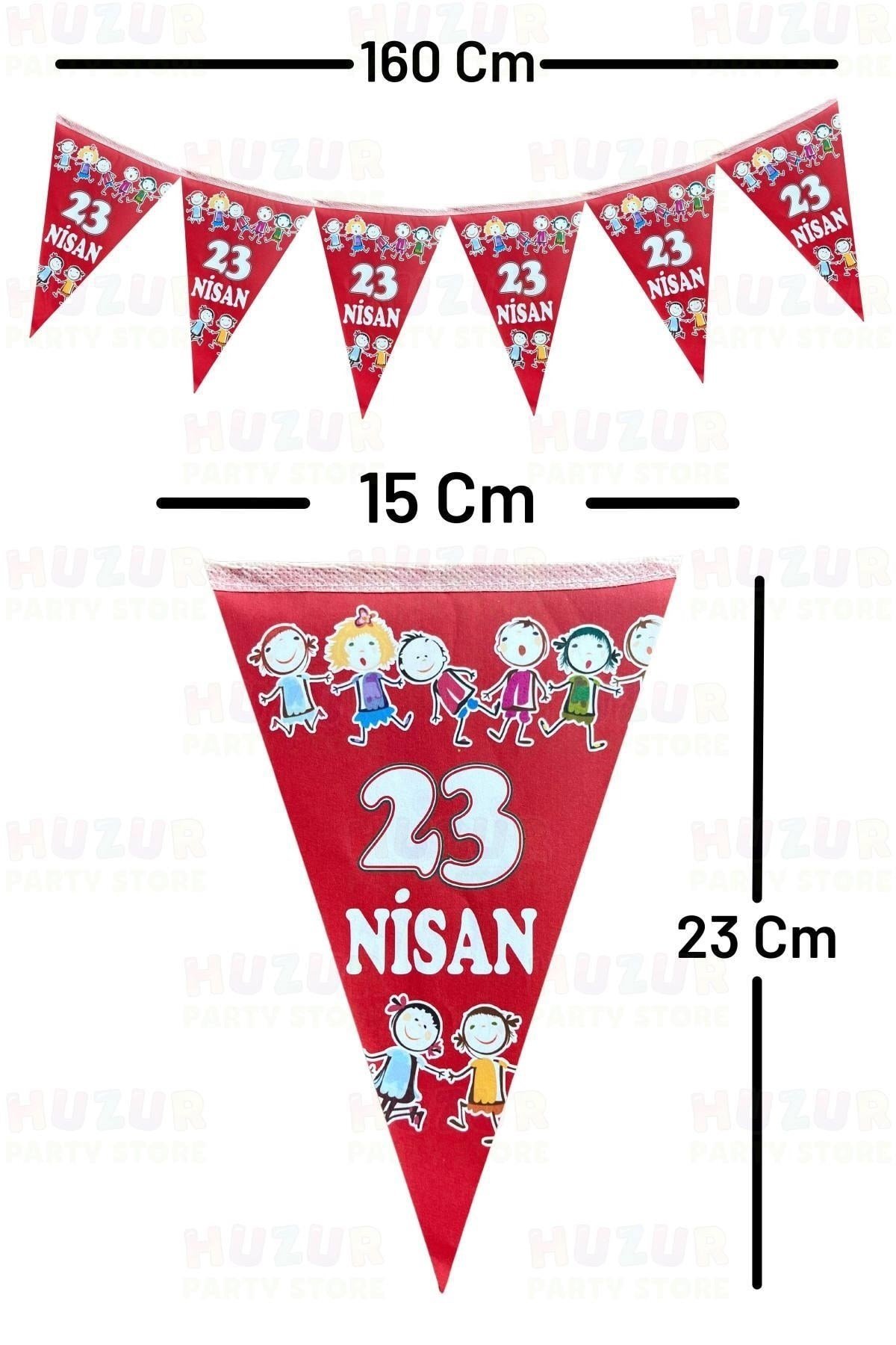 23 Nisan El Ele Çocuklar Üçgen Bayrak Kırmızı Flama 10 Bayraklı 160 Cm 15x23 Cm Milli Bayram Süsü