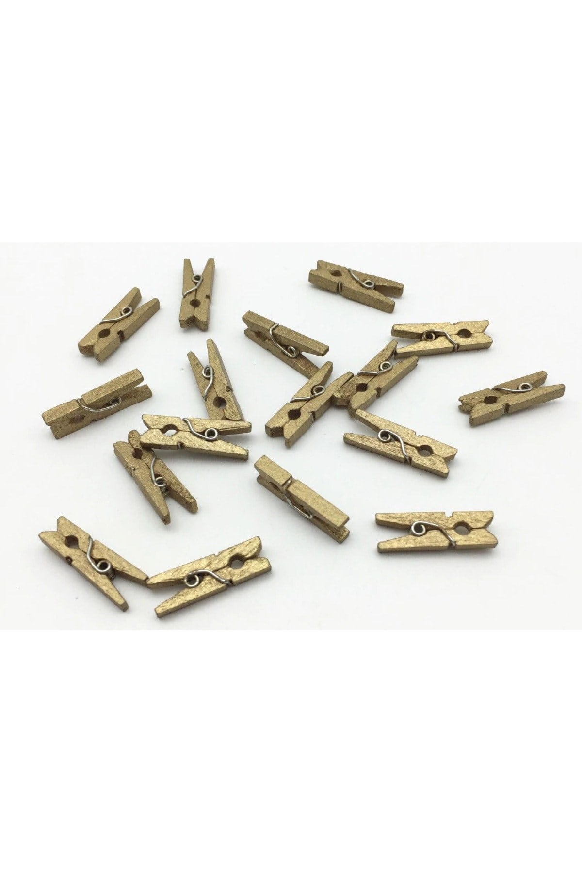 25 Adet Altın Renkli Ahşap Gold Minik Mandal Fotoğraf Asmalık Dekoratif Süsleme Mini Mandal
