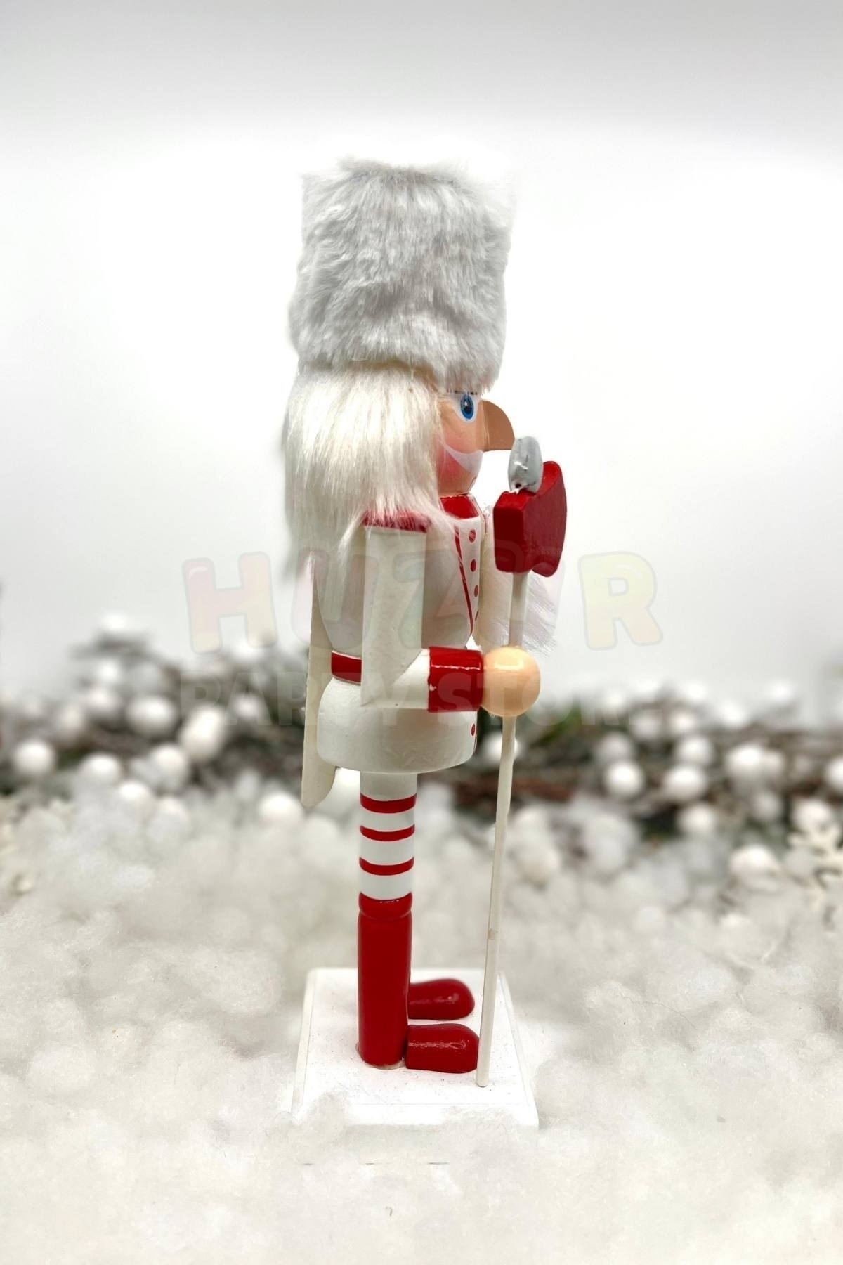25 Cm Baltalı Fındıkkıran Kırmızı Beyaz Renkli Kurşun Asker Beyaz Kavuklu Yılbaşı Yeni Yıl Dekoru