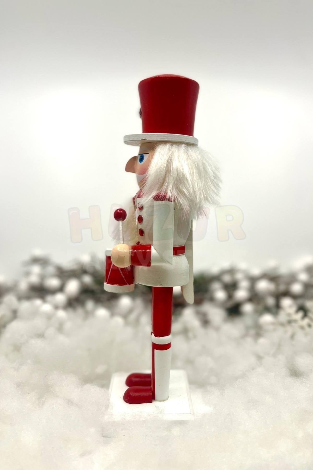 25 Cm Davullu Fındıkkıran Kırmızı Beyaz Renkli Kurşun Asker Nutcracker Yılbaşı Yeni Yıl Dekoru