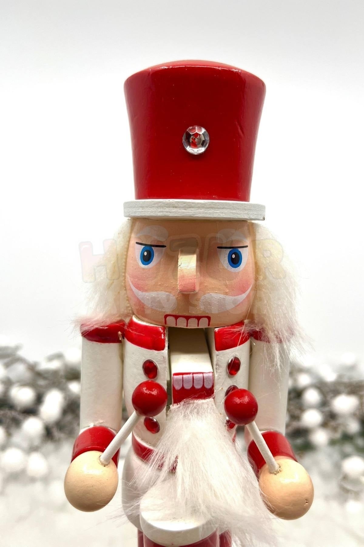 25 Cm Davullu Fındıkkıran Kırmızı Beyaz Renkli Kurşun Asker Nutcracker Yılbaşı Yeni Yıl Dekoru