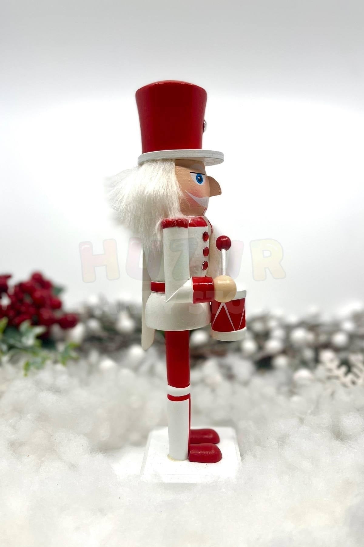 25 Cm Davullu Fındıkkıran Kırmızı Beyaz Renkli Kurşun Asker Nutcracker Yılbaşı Yeni Yıl Dekoru