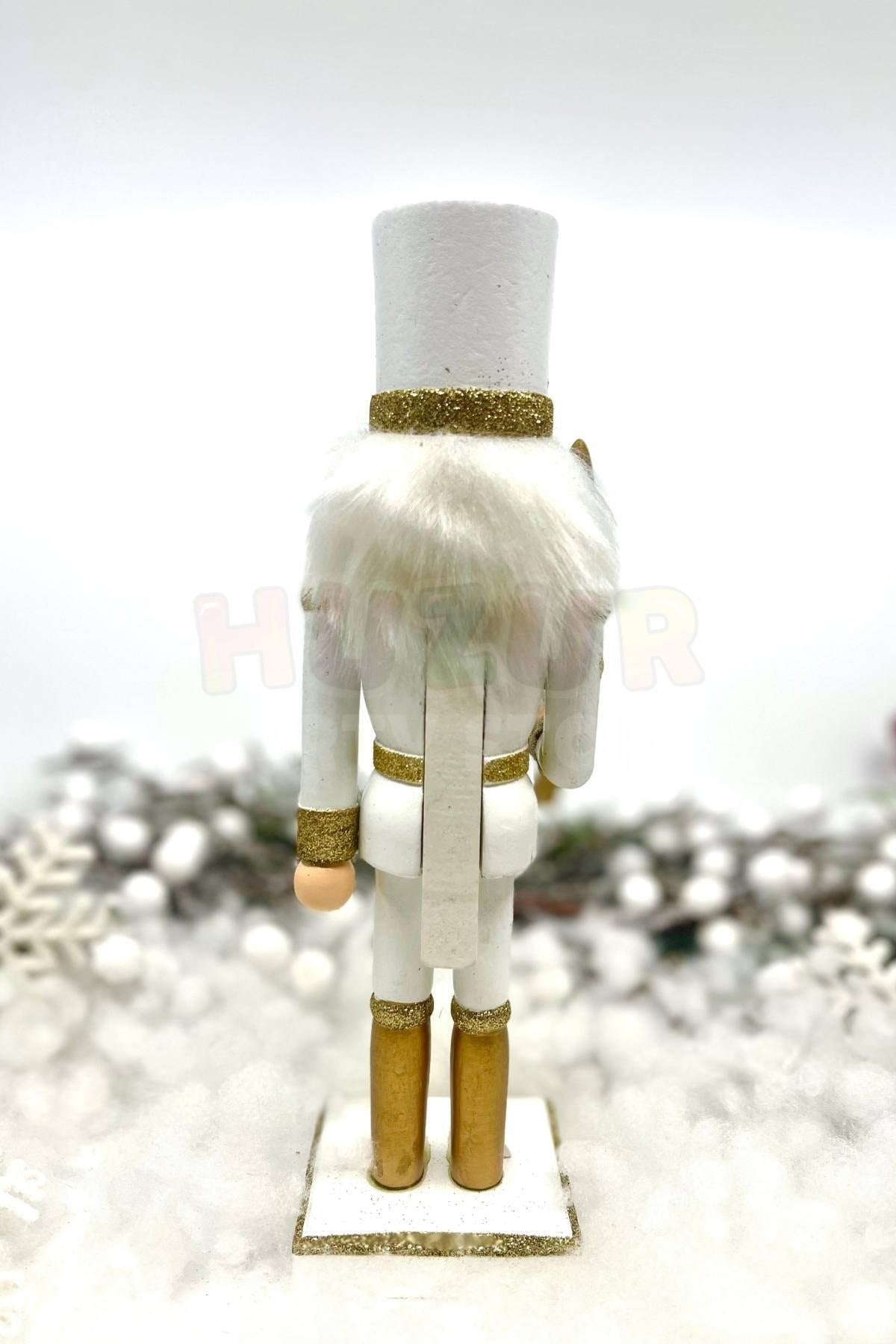 25 Cm Kılıçlı Fındıkkıran Gold Beyaz Renkli Kurşun Asker Simli Nutcracker Yılbaşı Yeni Yıl Dekoru