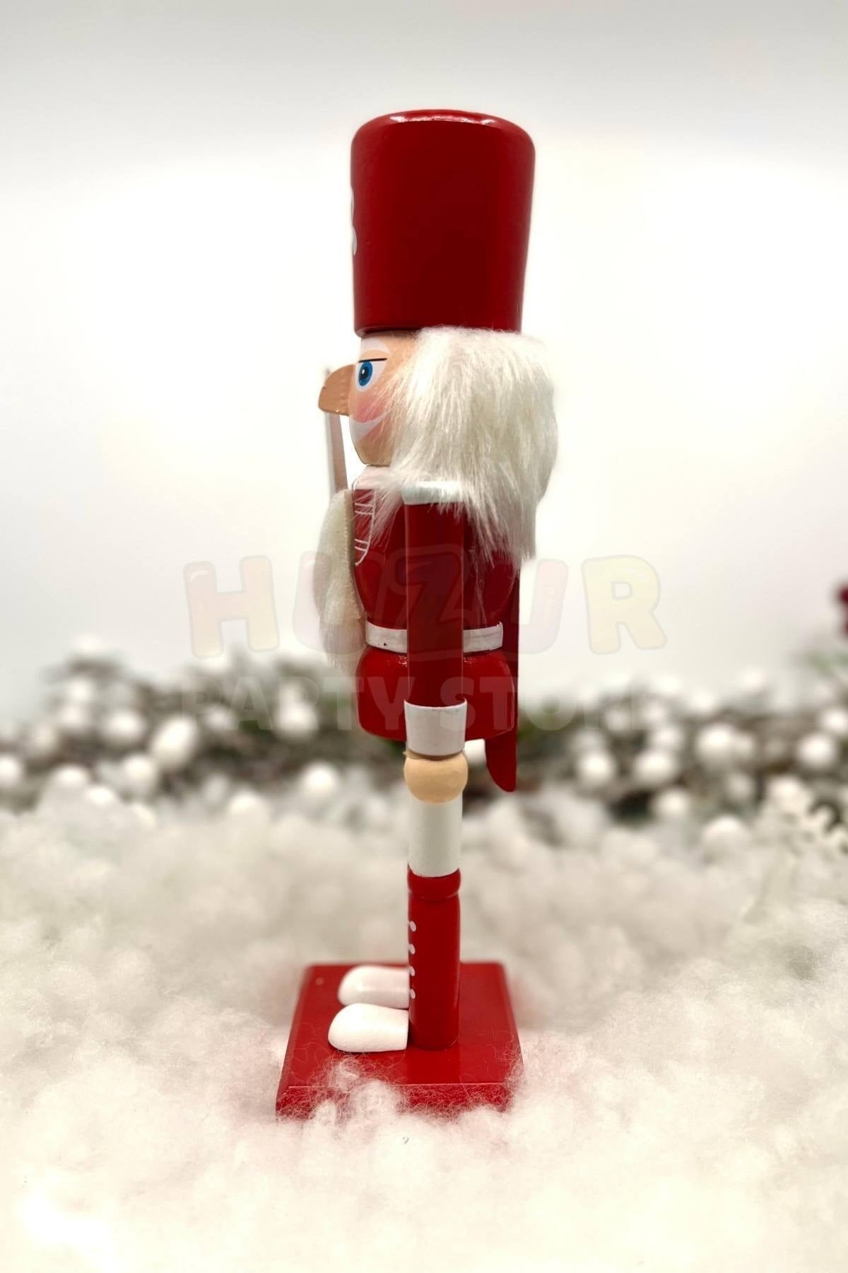 25 Cm Kılıçlı Fındıkkıran Kırmızı Beyaz Renkli Kurşun Asker Nutcracker Yılbaşı Yeni Yıl Dekoru