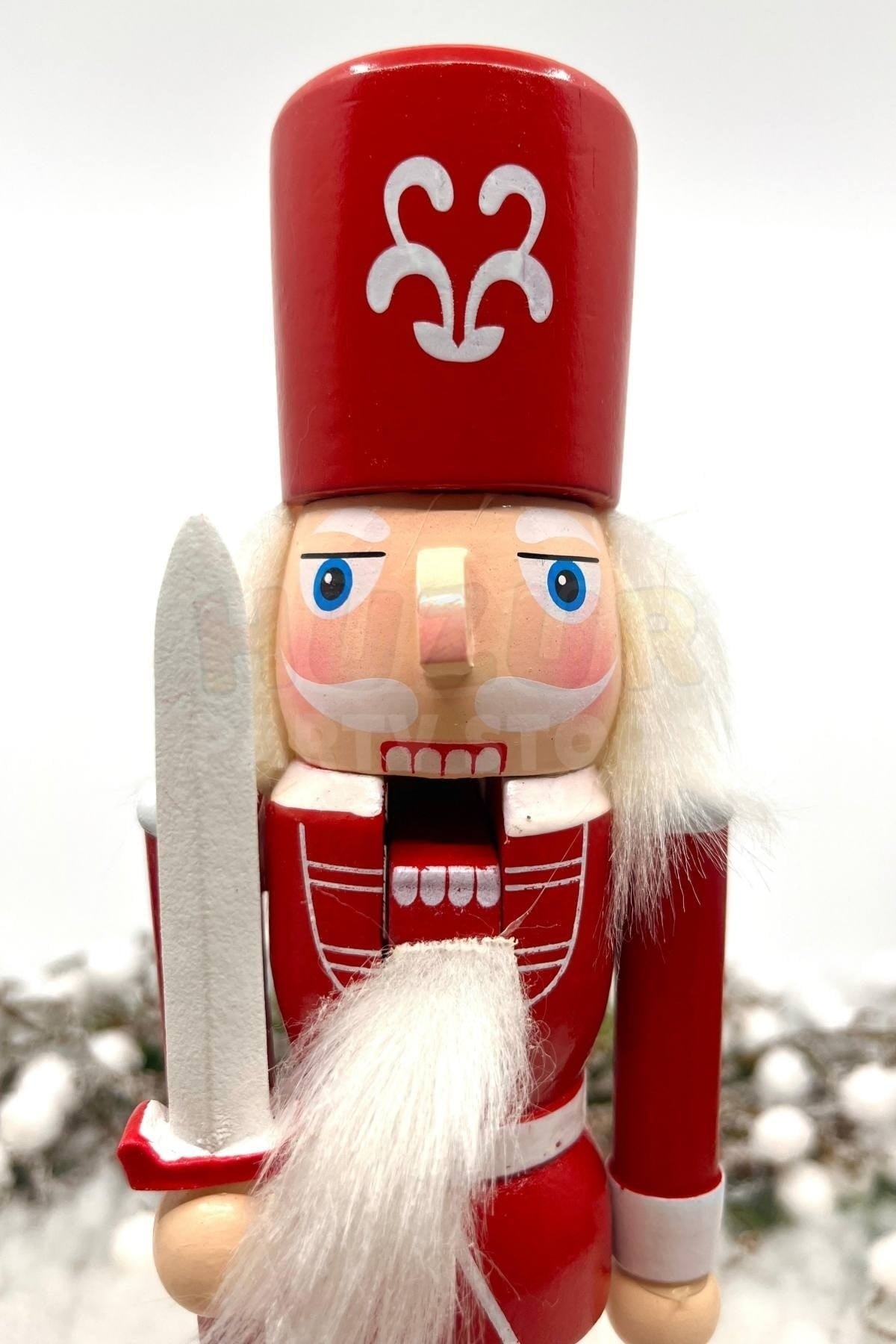 25 Cm Kılıçlı Fındıkkıran Kırmızı Beyaz Renkli Kurşun Asker Nutcracker Yılbaşı Yeni Yıl Dekoru