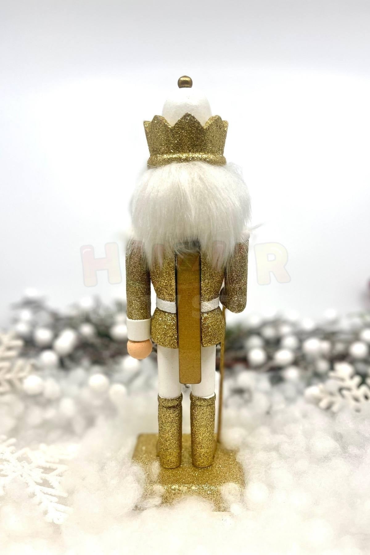 25 Cm Mızraklı Fındıkkıran Gold Beyaz Renkli Kurşun Asker Simli Nutcracker Yılbaşı Yeni Yıl Dekoru