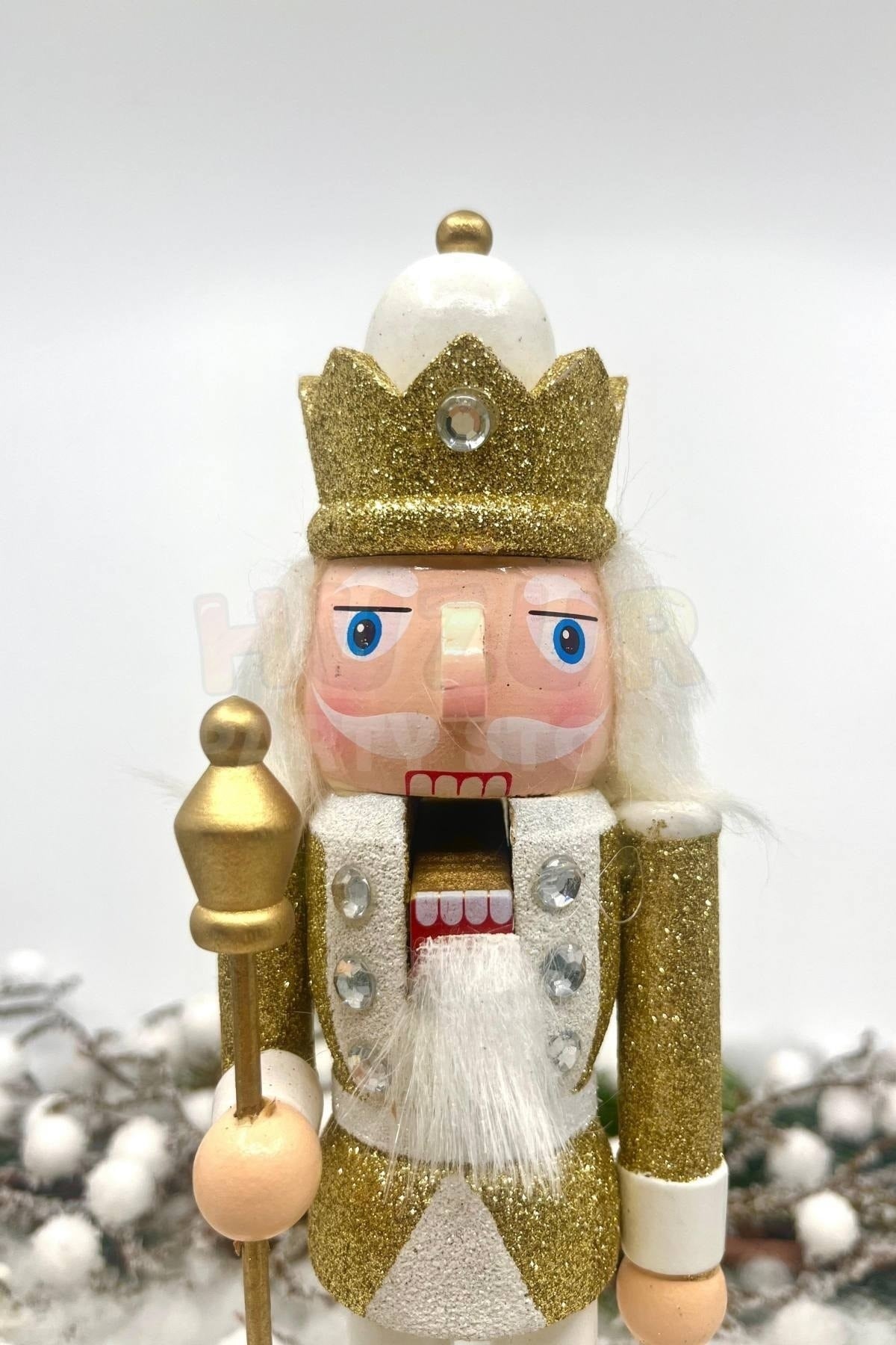 25 Cm Mızraklı Fındıkkıran Gold Beyaz Renkli Kurşun Asker Simli Nutcracker Yılbaşı Yeni Yıl Dekoru