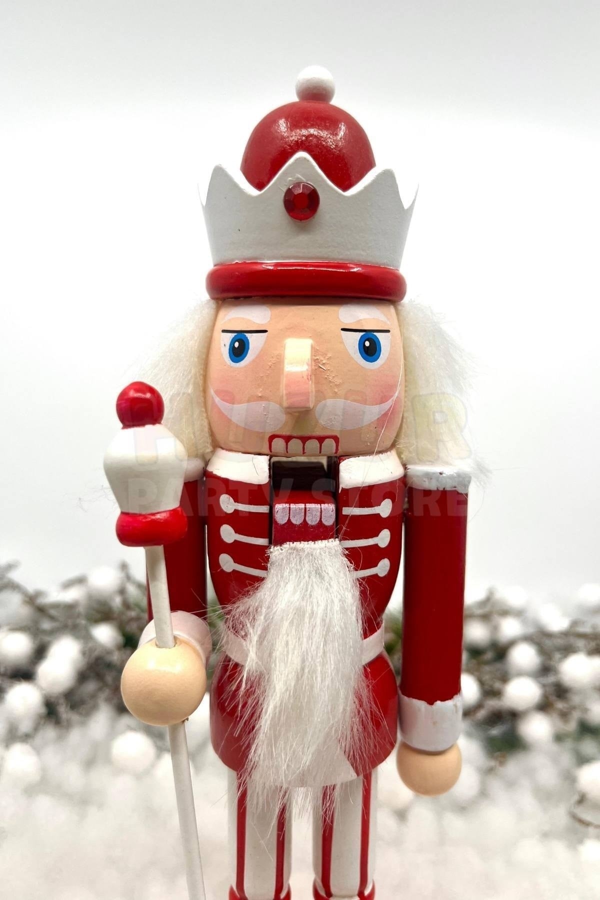 25 Cm Mızraklı Fındıkkıran Kırmızı Beyaz Renkli Kurşun Asker Nutcracker Yılbaşı Yeni Yıl Dekoru