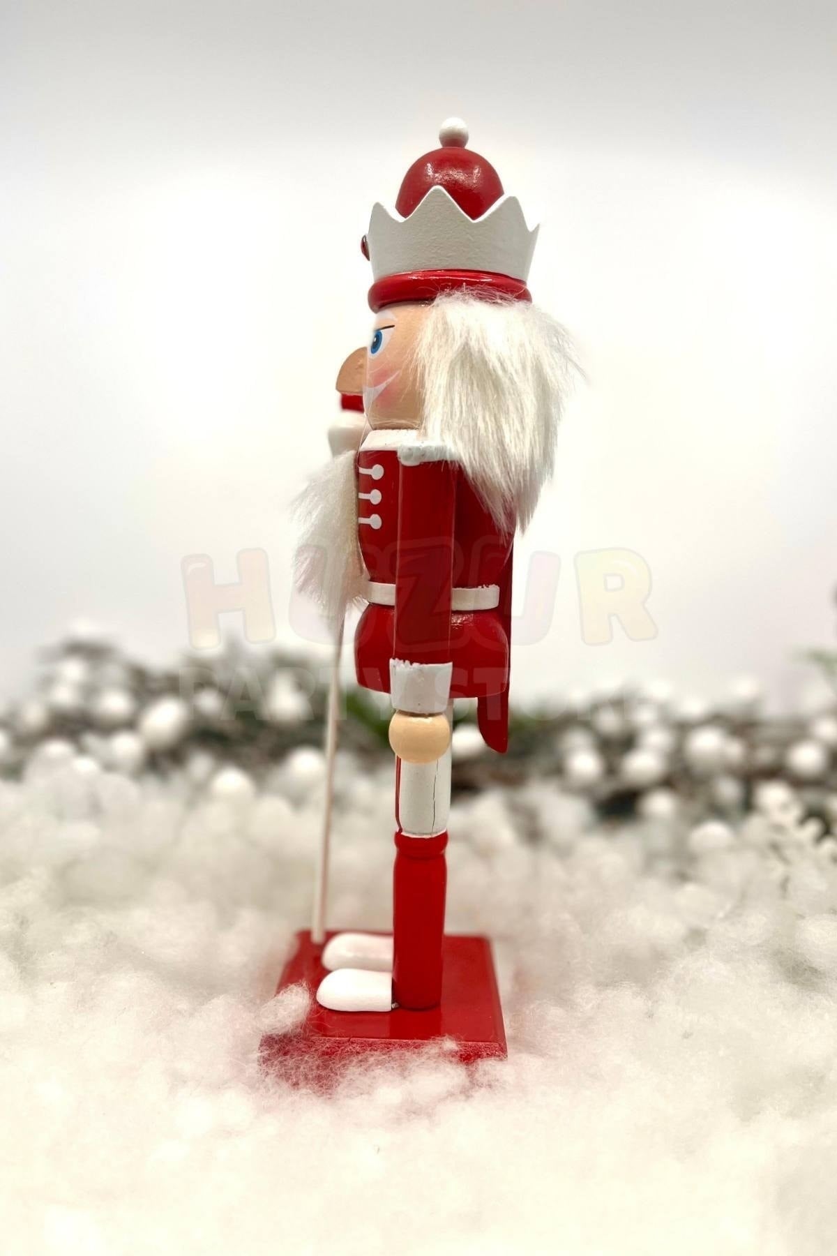 25 Cm Mızraklı Fındıkkıran Kırmızı Beyaz Renkli Kurşun Asker Nutcracker Yılbaşı Yeni Yıl Dekoru