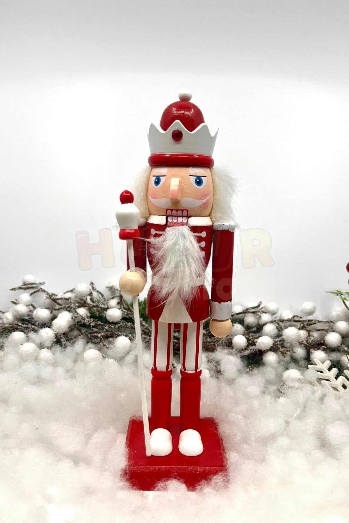 25 Cm Mızraklı Fındıkkıran Kırmızı Beyaz Renkli Kurşun Asker Nutcracker Yılbaşı Yeni Yıl Dekoru