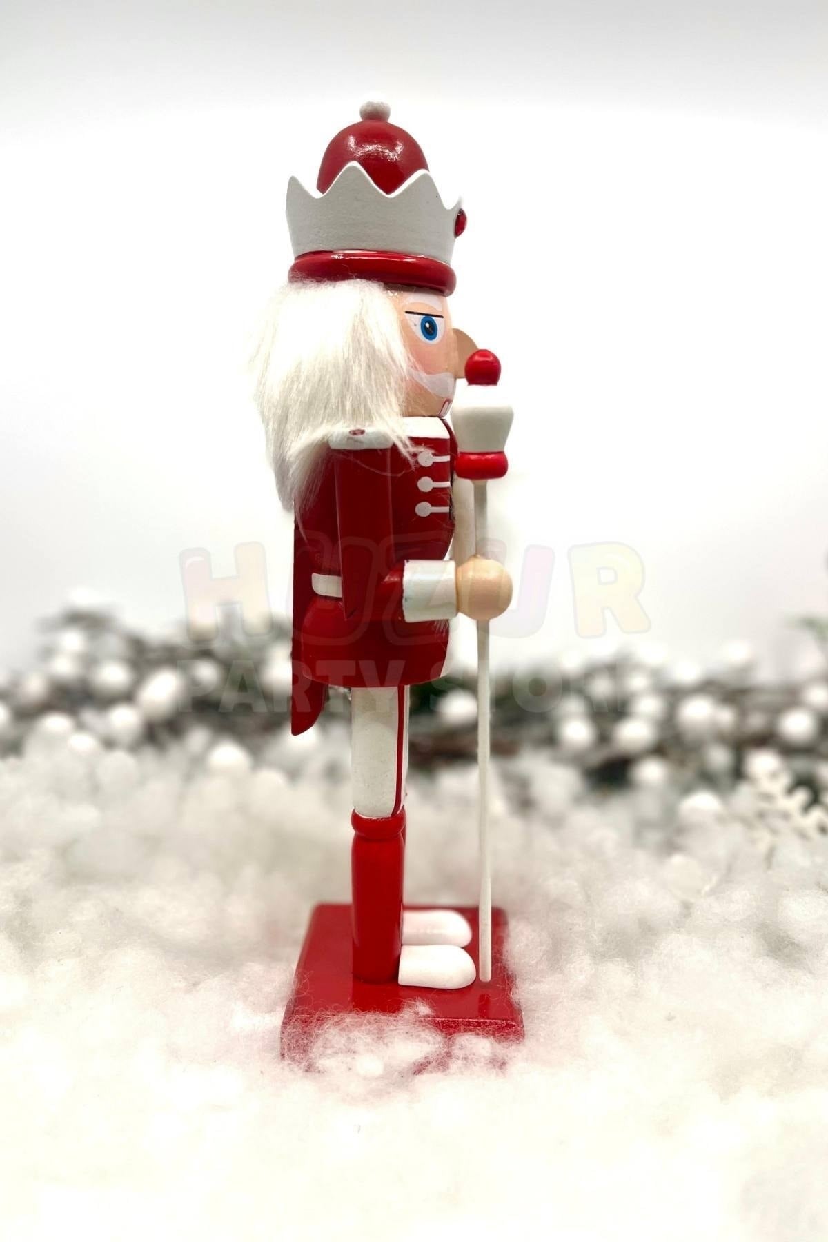 25 Cm Mızraklı Fındıkkıran Kırmızı Beyaz Renkli Kurşun Asker Nutcracker Yılbaşı Yeni Yıl Dekoru