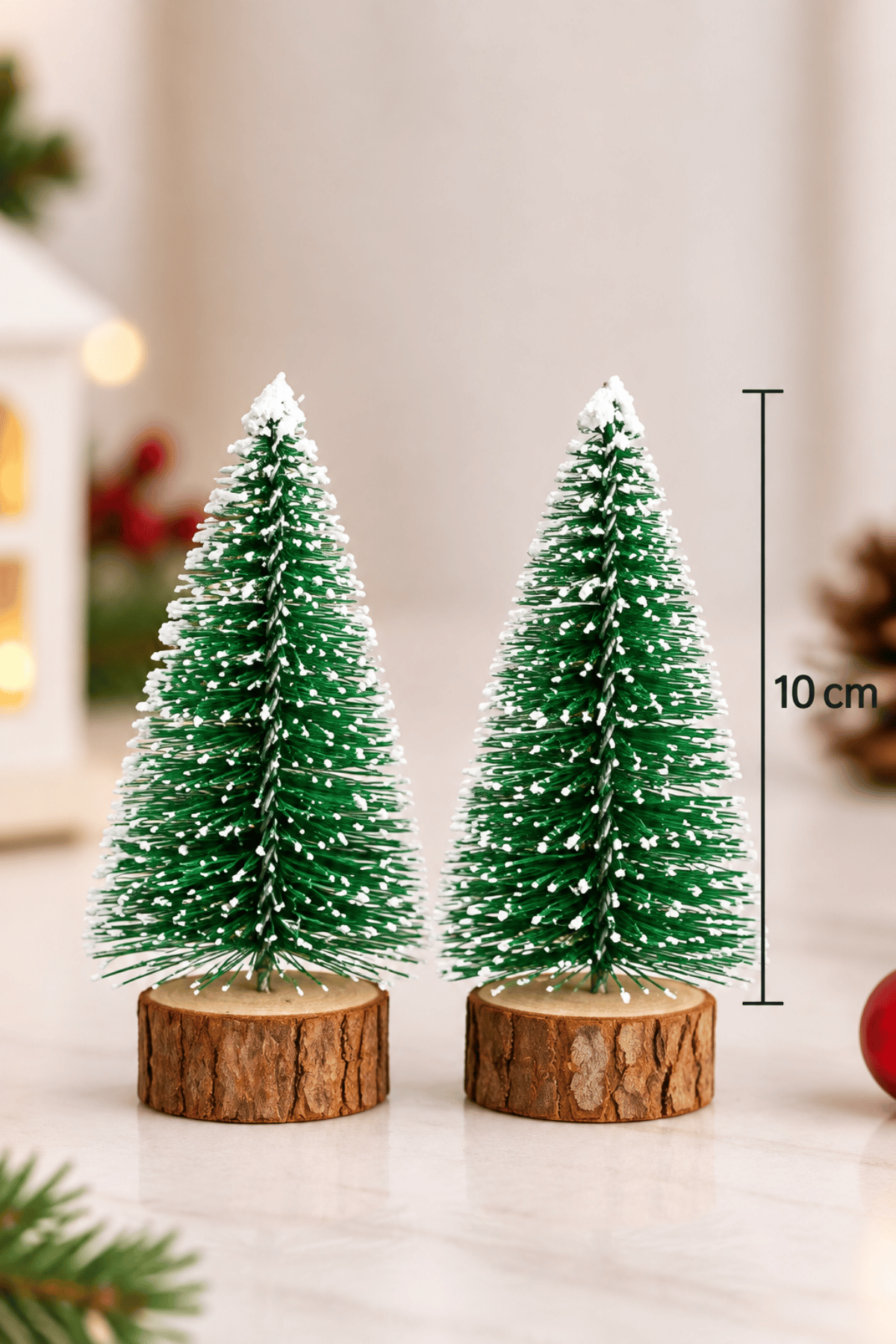 2li Set Nevada Ağaç 10-10 cm Mini Masa Üzeri Yılbaşı Çam Ağacı Hediyelik Karlı Yılbaşı Hediyesi