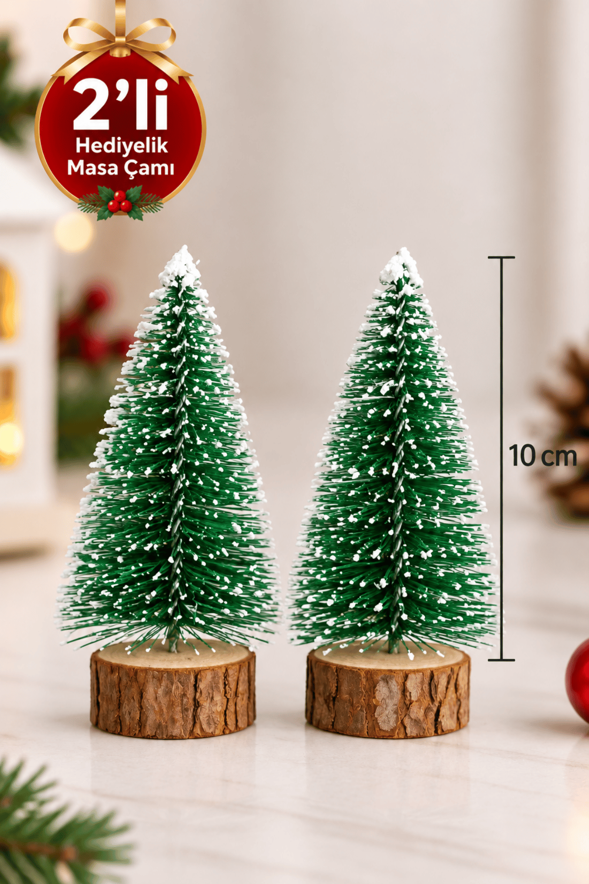 2li Set Nevada Ağaç 10-10 cm Mini Masa Üzeri Yılbaşı Çam Ağacı Hediyelik Karlı Yılbaşı Hediyesi