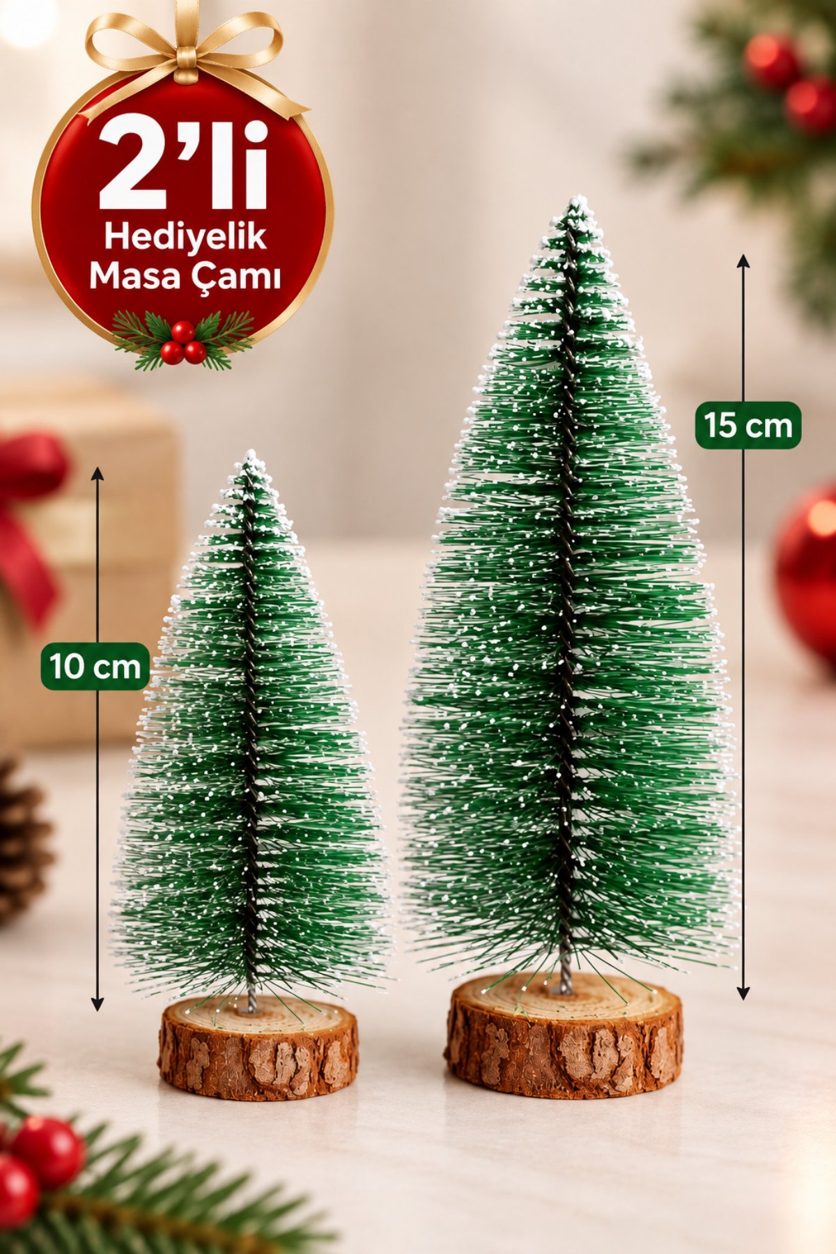 2li Set Nevada Ağaç 10-15 cm Mini Masa Üzeri Yılbaşı Çam Ağacı Hediyelik Karlı Yılbaşı Hediyesi